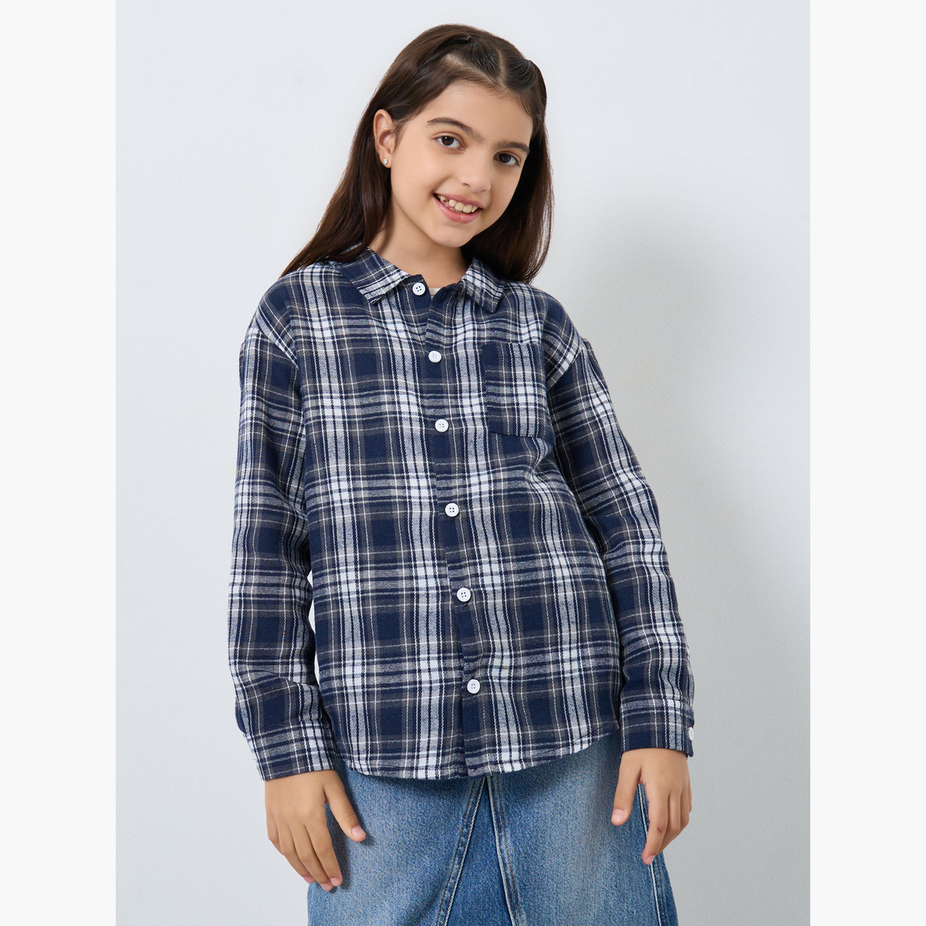 Styli Teens Blue Checkered Shirt-girls-clothing-blousesandshirts-image-3