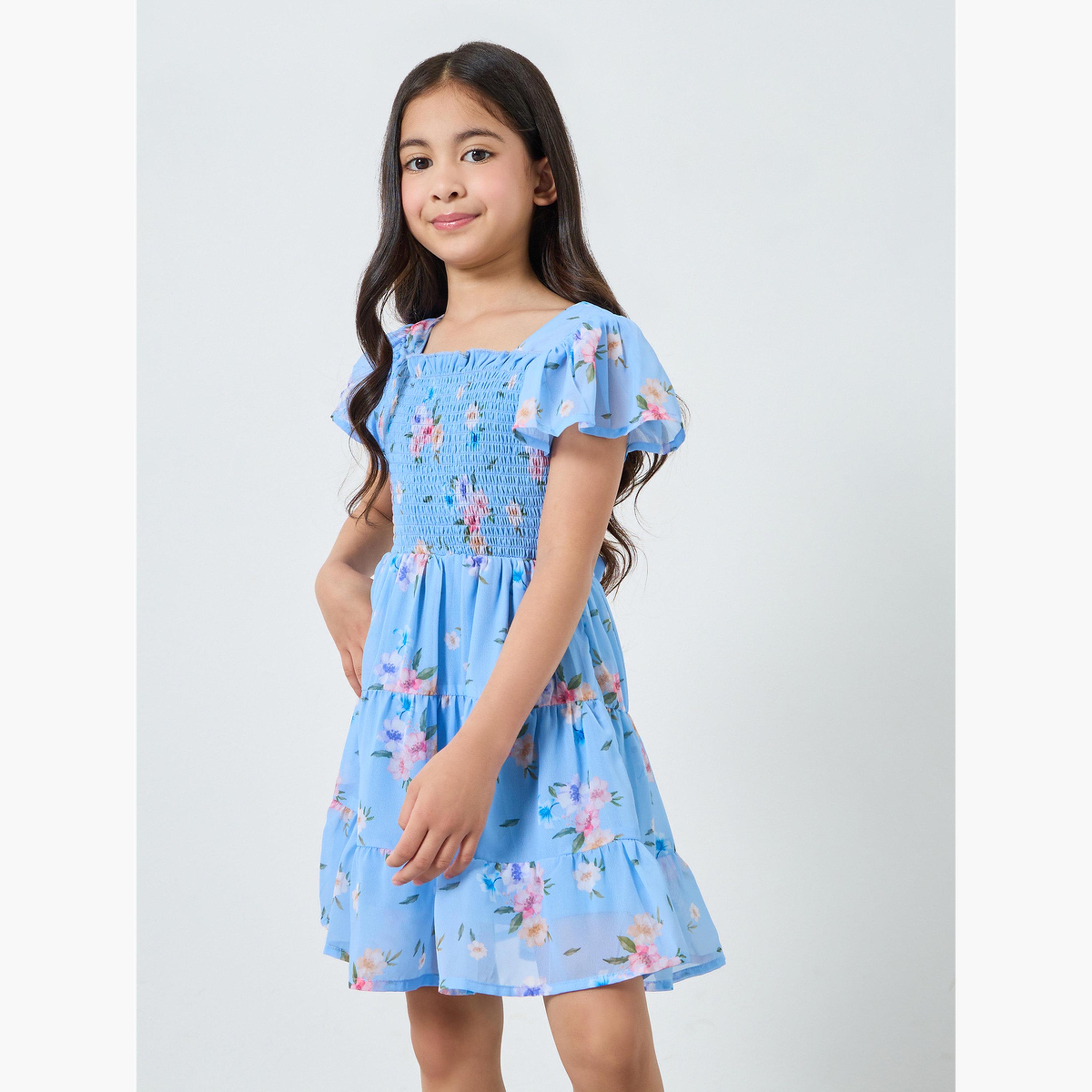 فستان قصير بتصميم واسع وطبعة أزهار-girls-clothing-dressesandjumpsuits-image-1