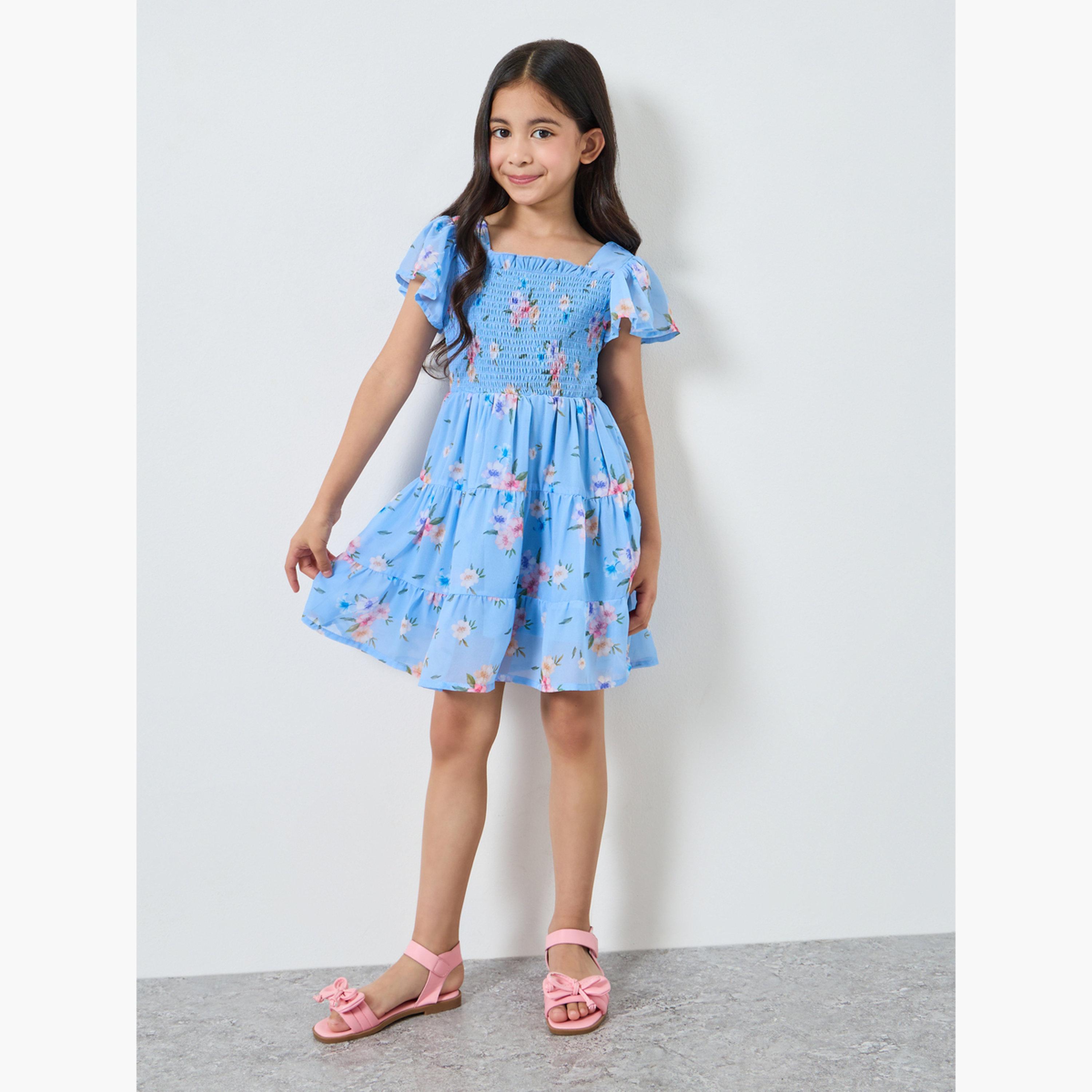 فستان قصير بتصميم واسع وطبعة أزهار-girls-clothing-dressesandjumpsuits-image-2