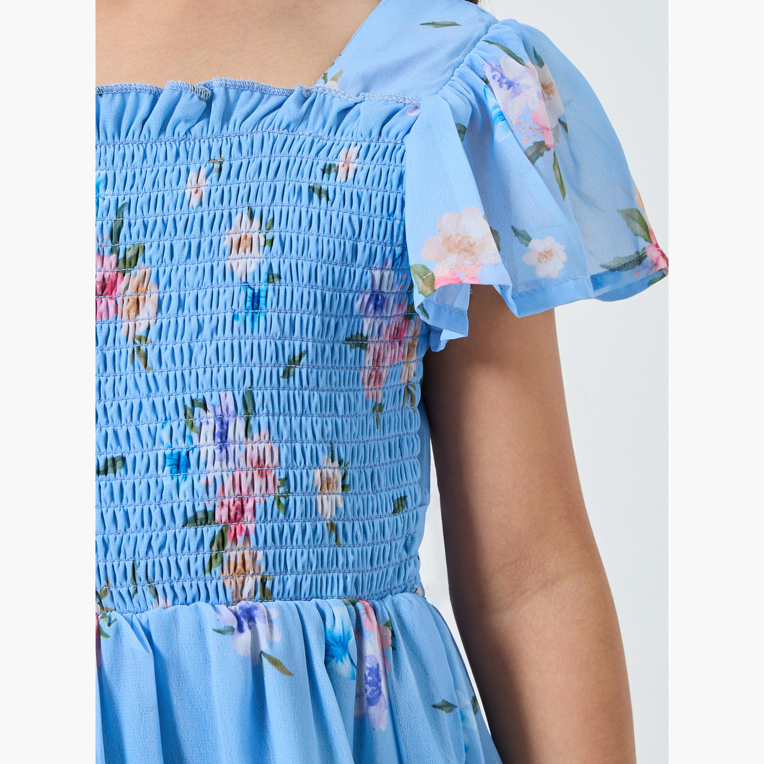 فستان قصير بتصميم واسع وطبعة أزهار-girls-clothing-dressesandjumpsuits-image-4