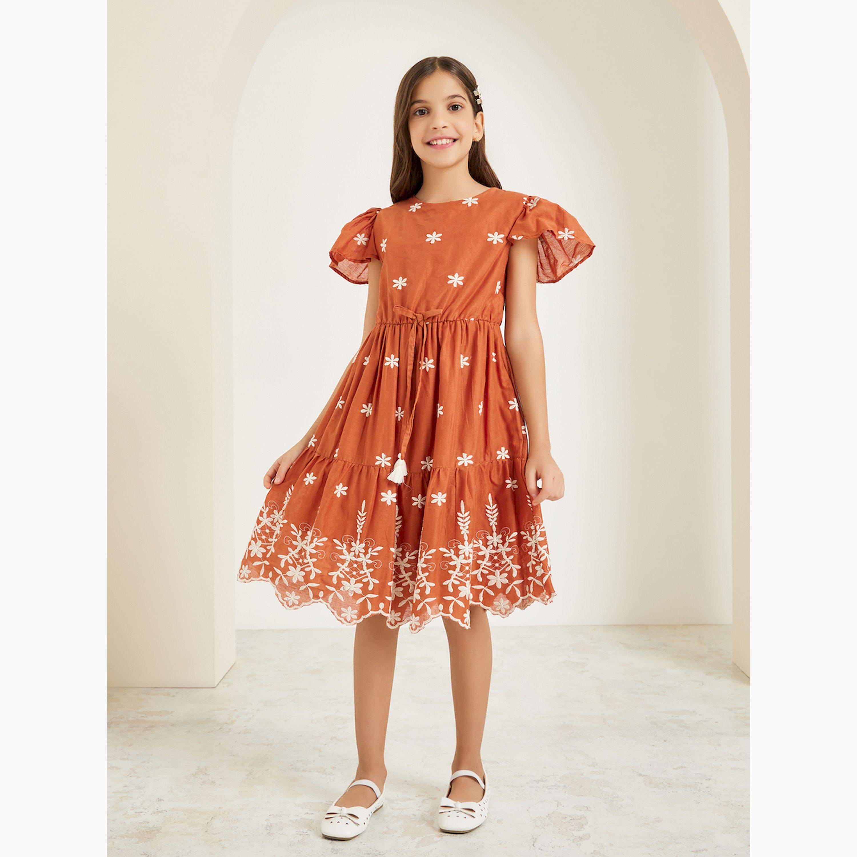 فستان ميدي بحافة واسعة ومُطرّز-girls-clothing-dressesandjumpsuits-image-2