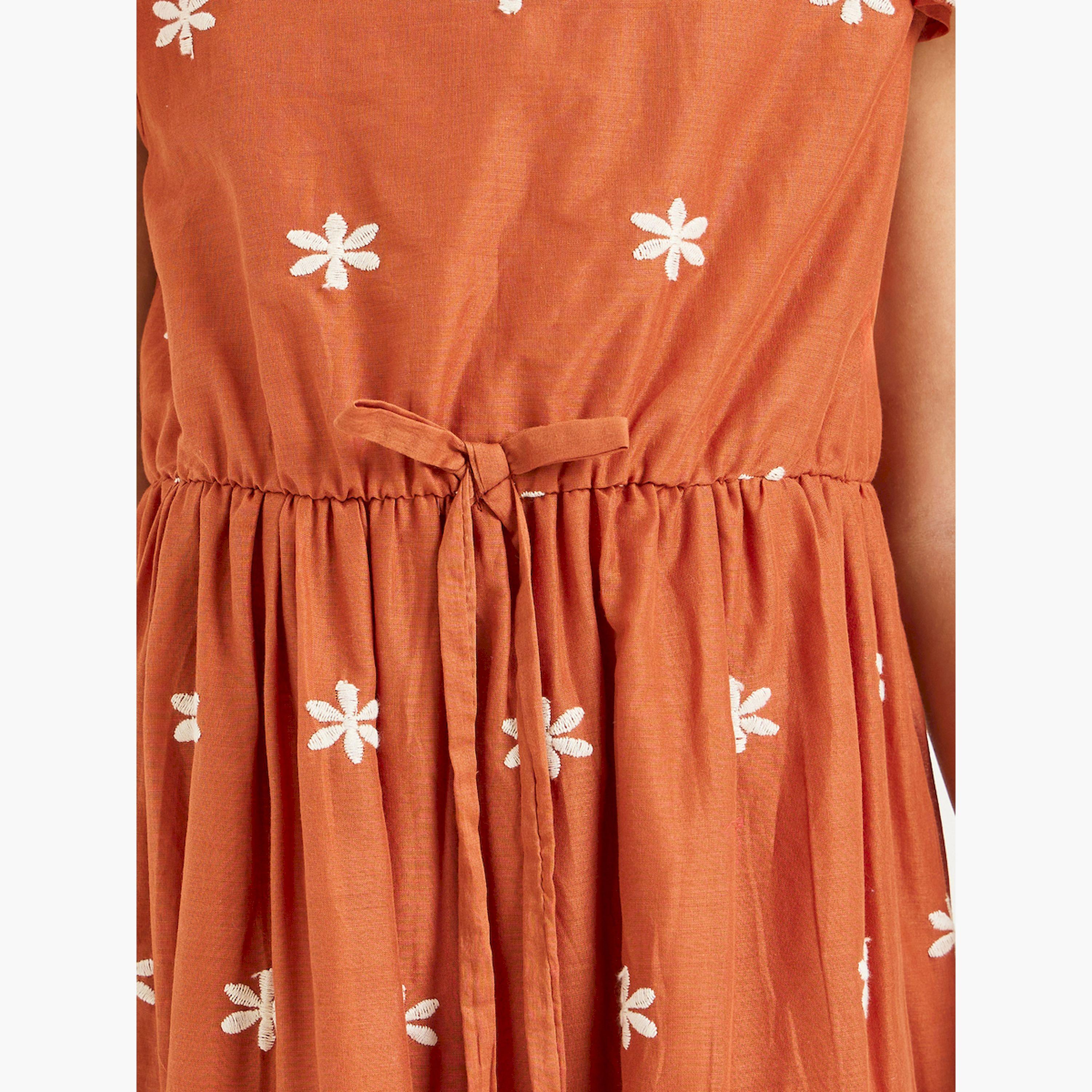 Styli Girls Brown Embroidered A-Line Midi Dress-girls-clothing-dressesandjumpsuits-image-3