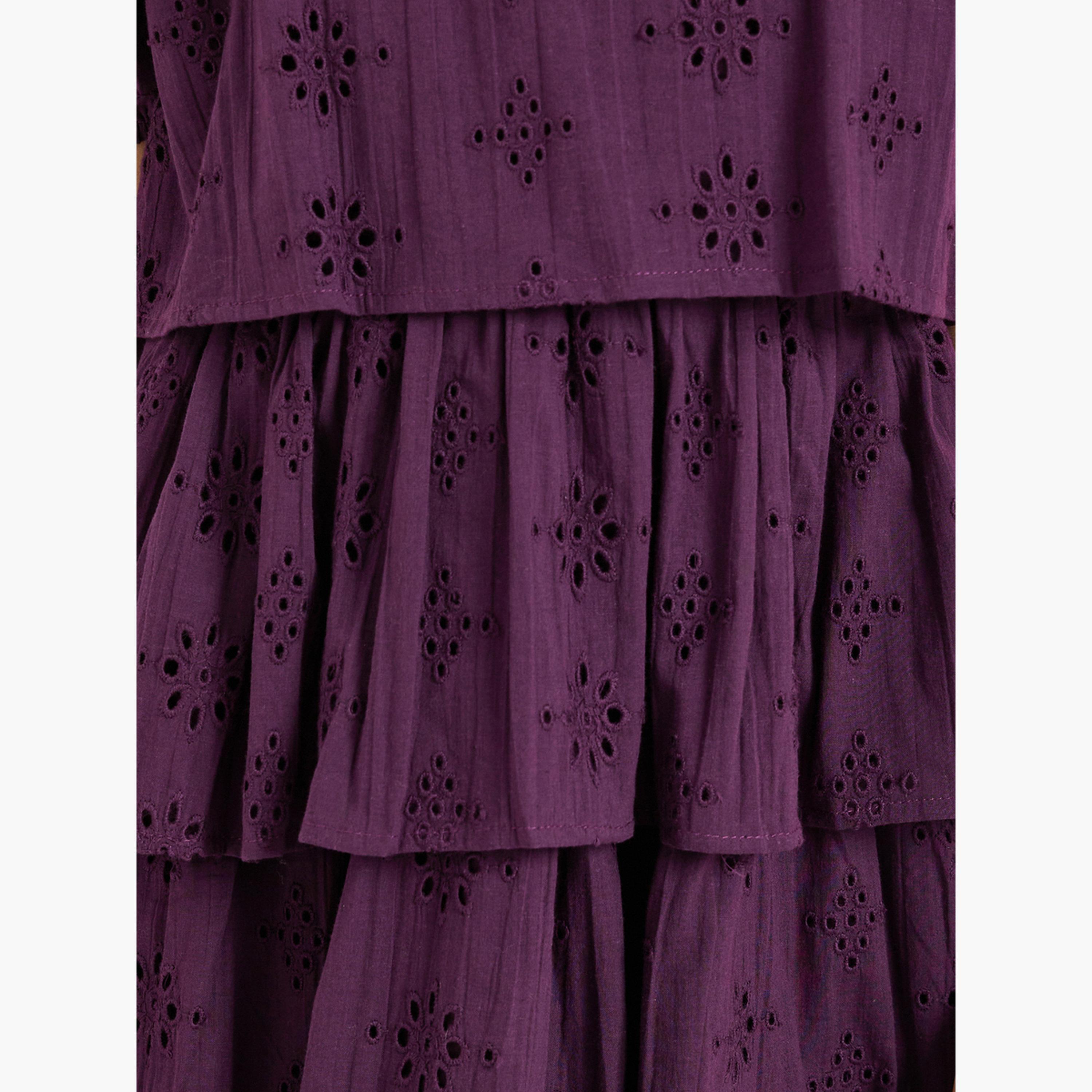 Styli Girls Tiered Eyelet Puff Sleeve Tiered Dress-girls-clothing-dressesandjumpsuits-image-4