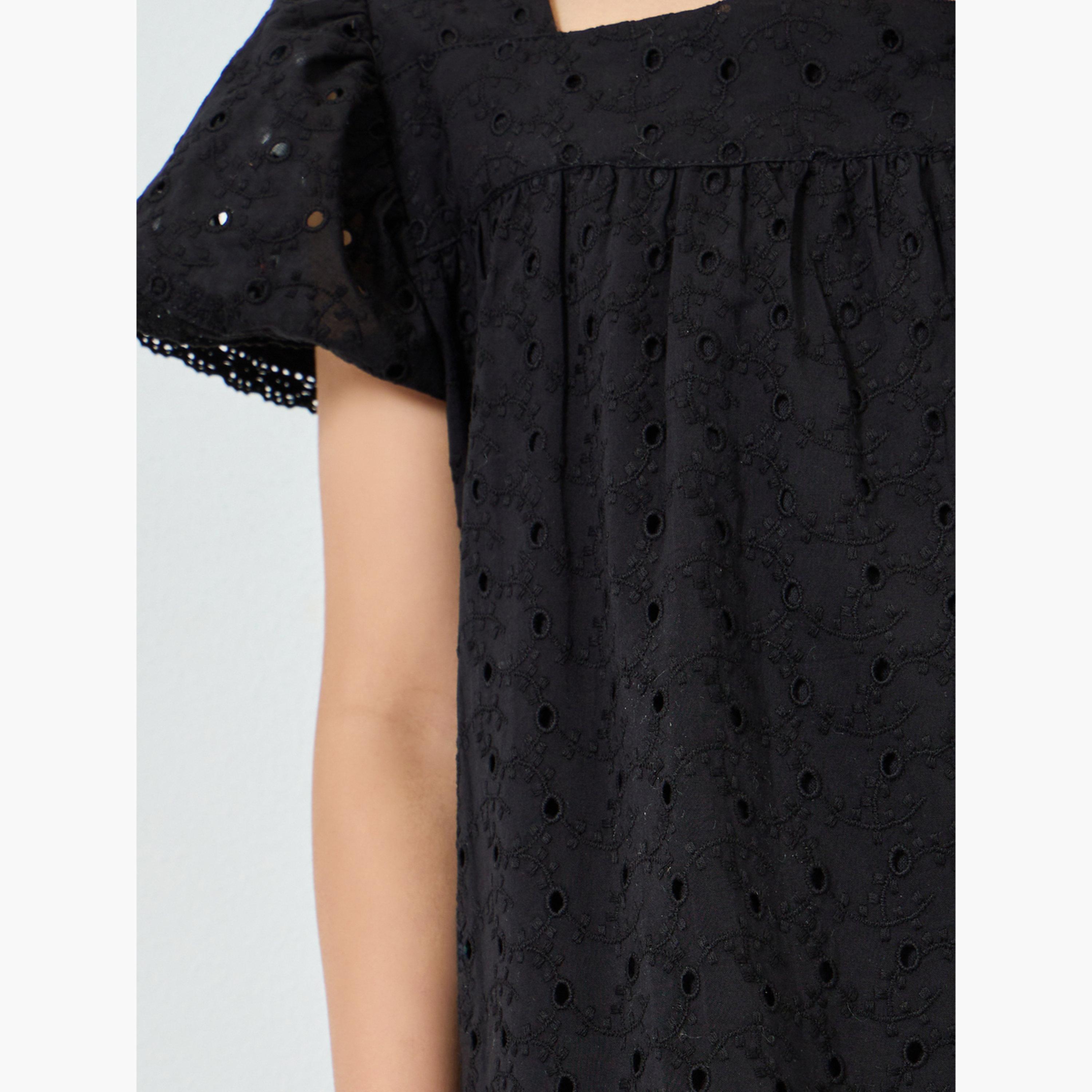 Styli Girls Black Schiffli Ruffled Hem Dress-girls-clothing-dressesandjumpsuits-image-4