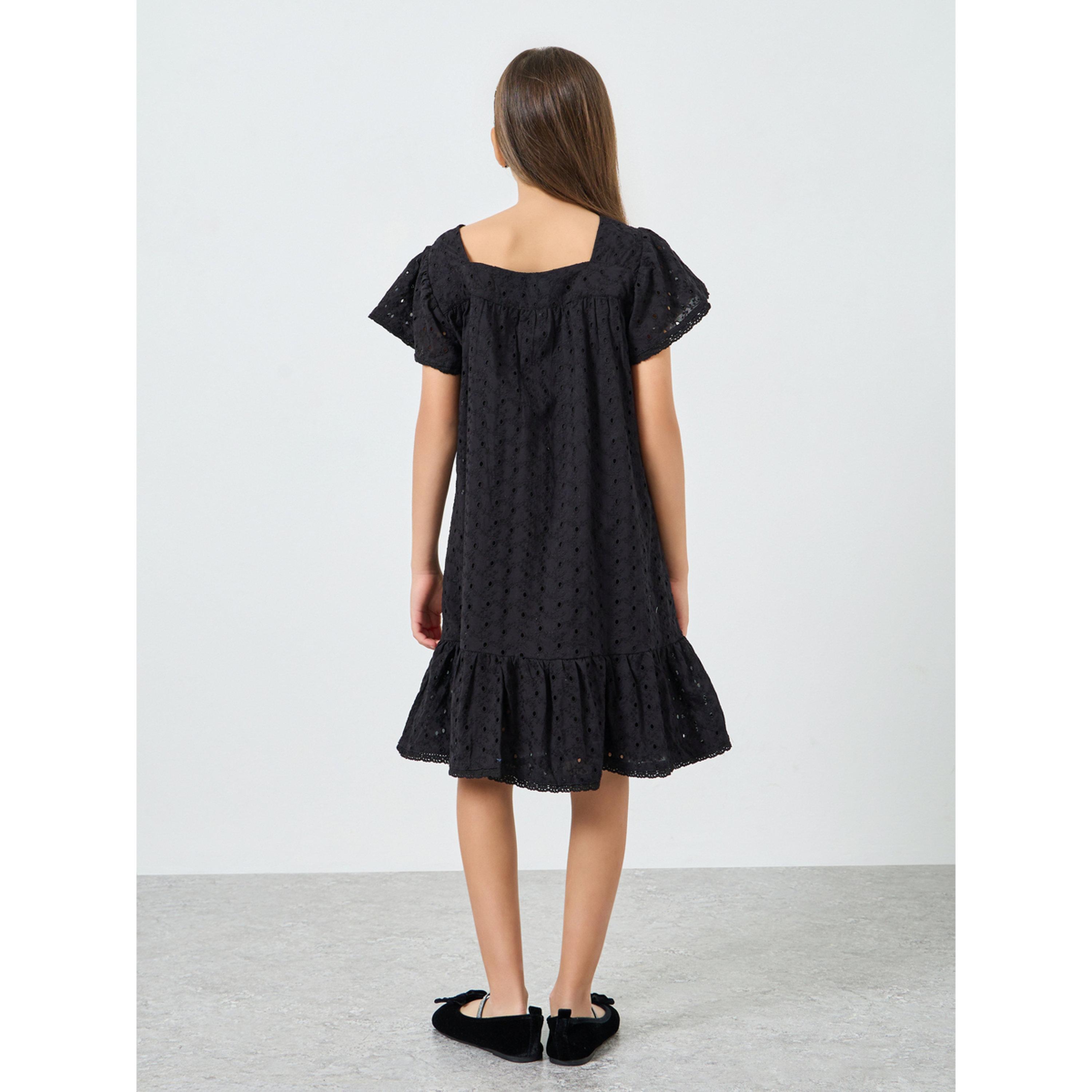 فستان شيفلي بياقة مربعة وأكمام كشكش-girls-clothing-dressesandjumpsuits-image-5