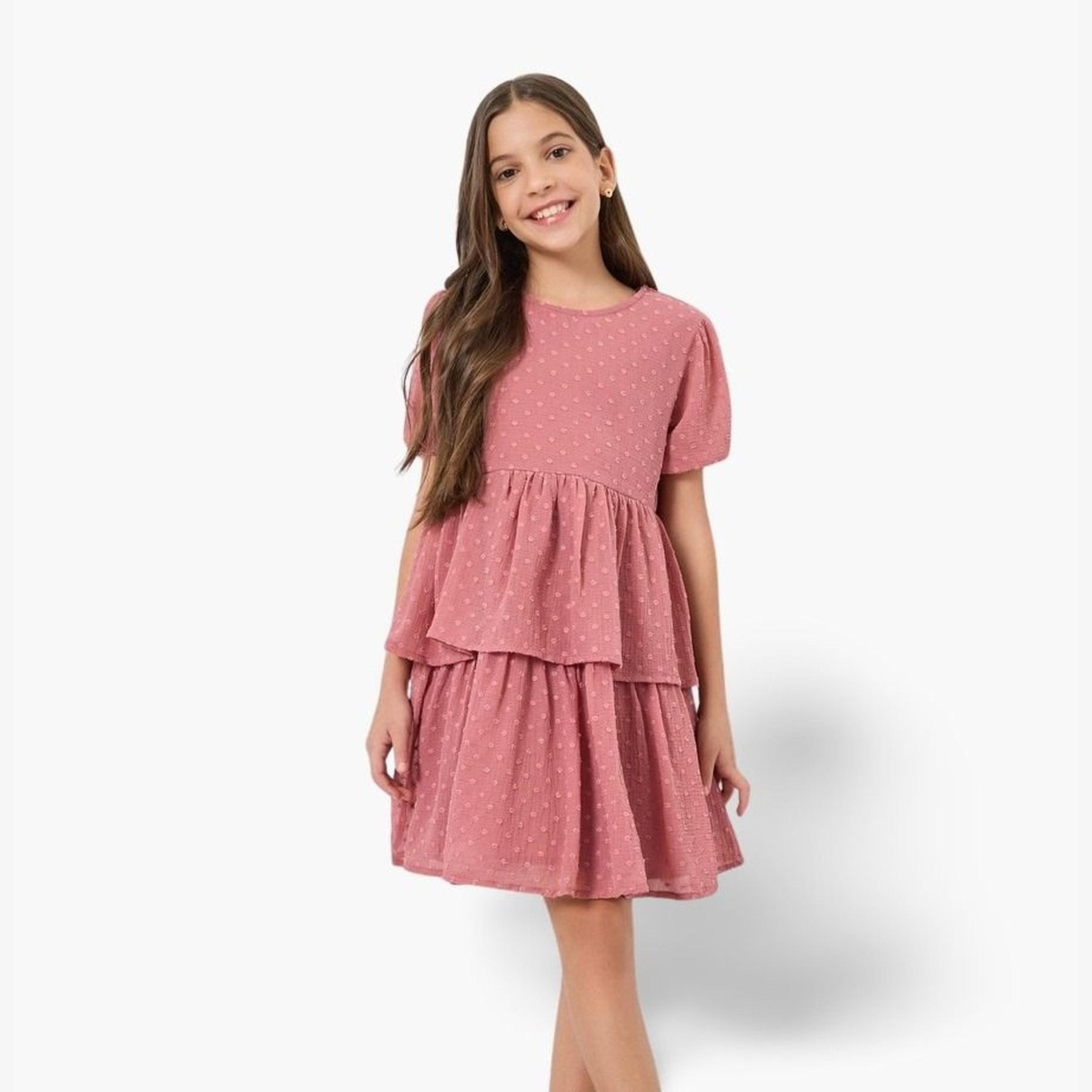 Styli Teens Chiffon Dobby Layered Dress-girls-clothing-dressesandjumpsuits-image-1