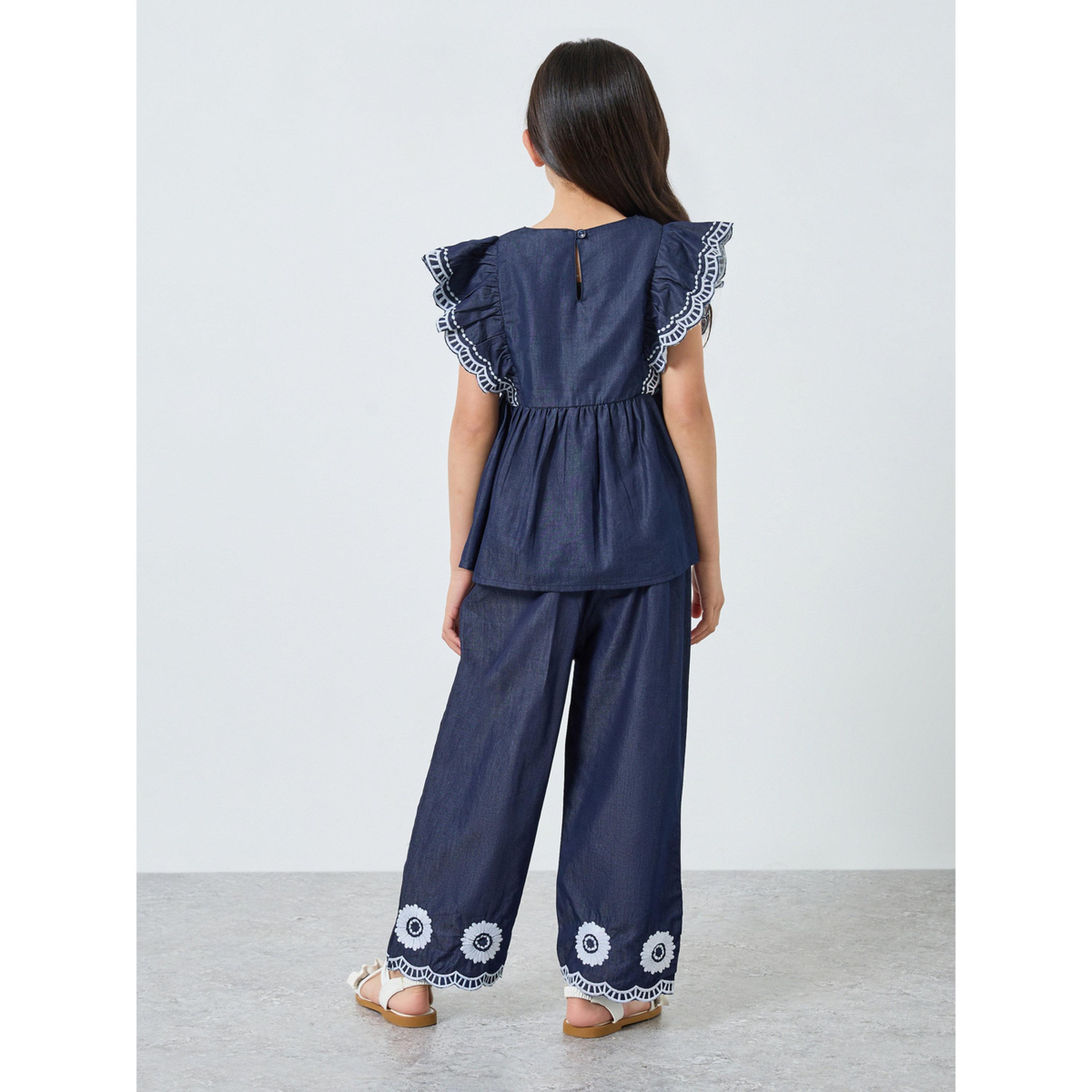 Styli Girls Denim Embroidered Top and Pants Set-girls-clothing-setsandcoords-image-5