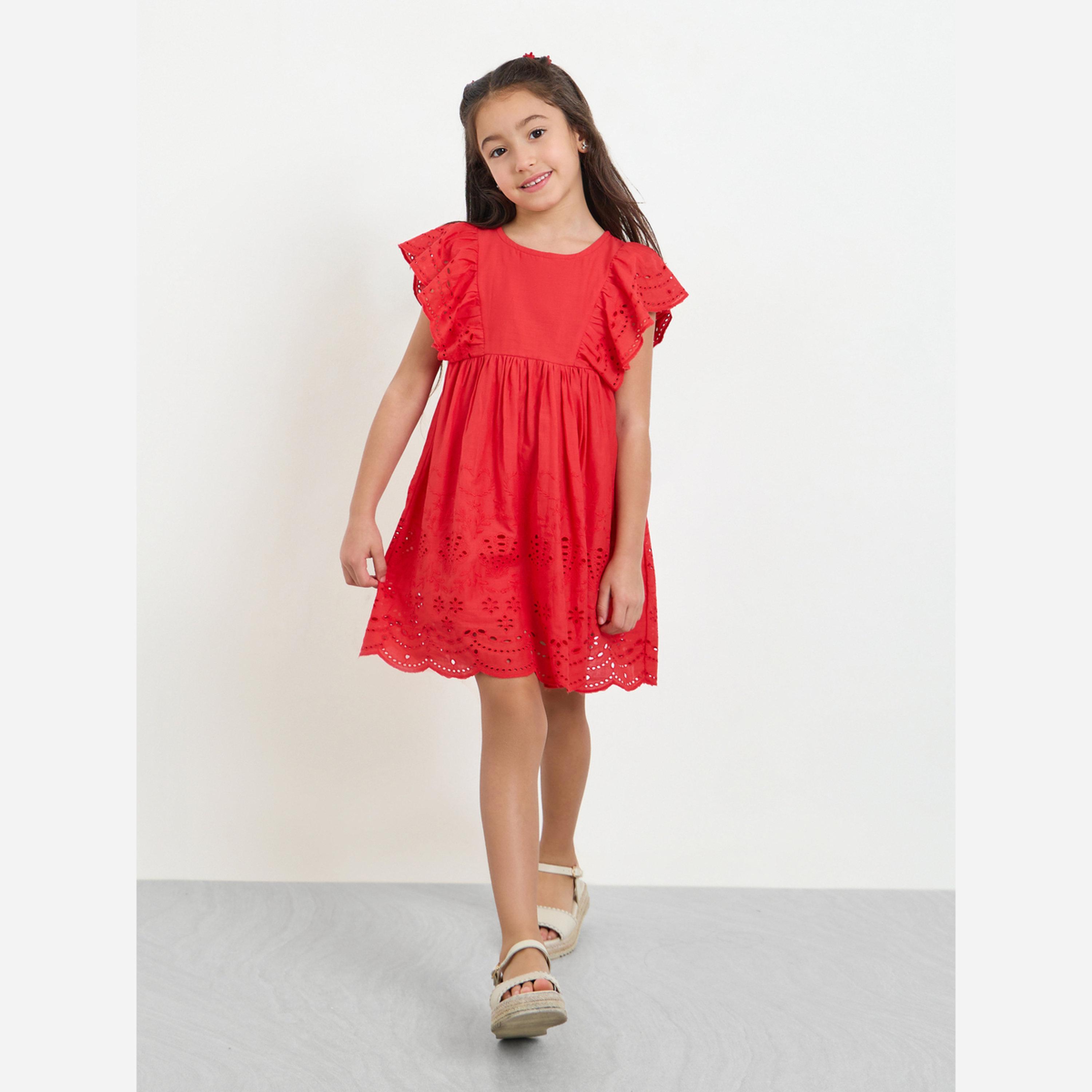 ستايلي - فستان قصير لون أحمر تصميم A للبنات-girls-clothing-dressesandjumpsuits-image-2