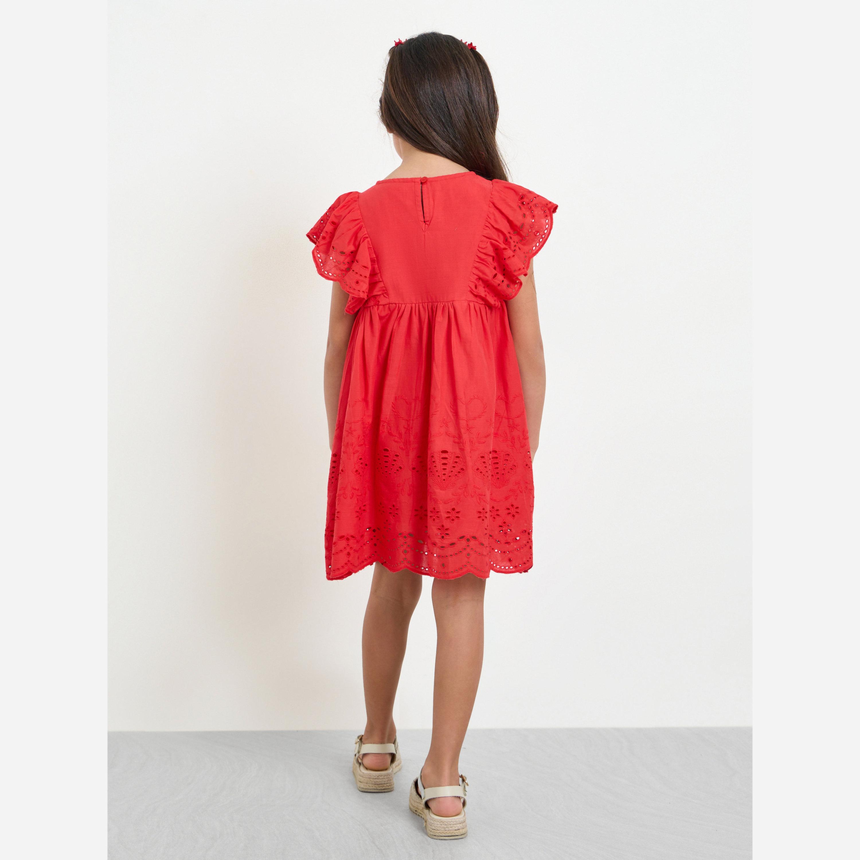 Styli Girls Red Schiffli A-Line Mini Dress-girls-clothing-dressesandjumpsuits-image-3