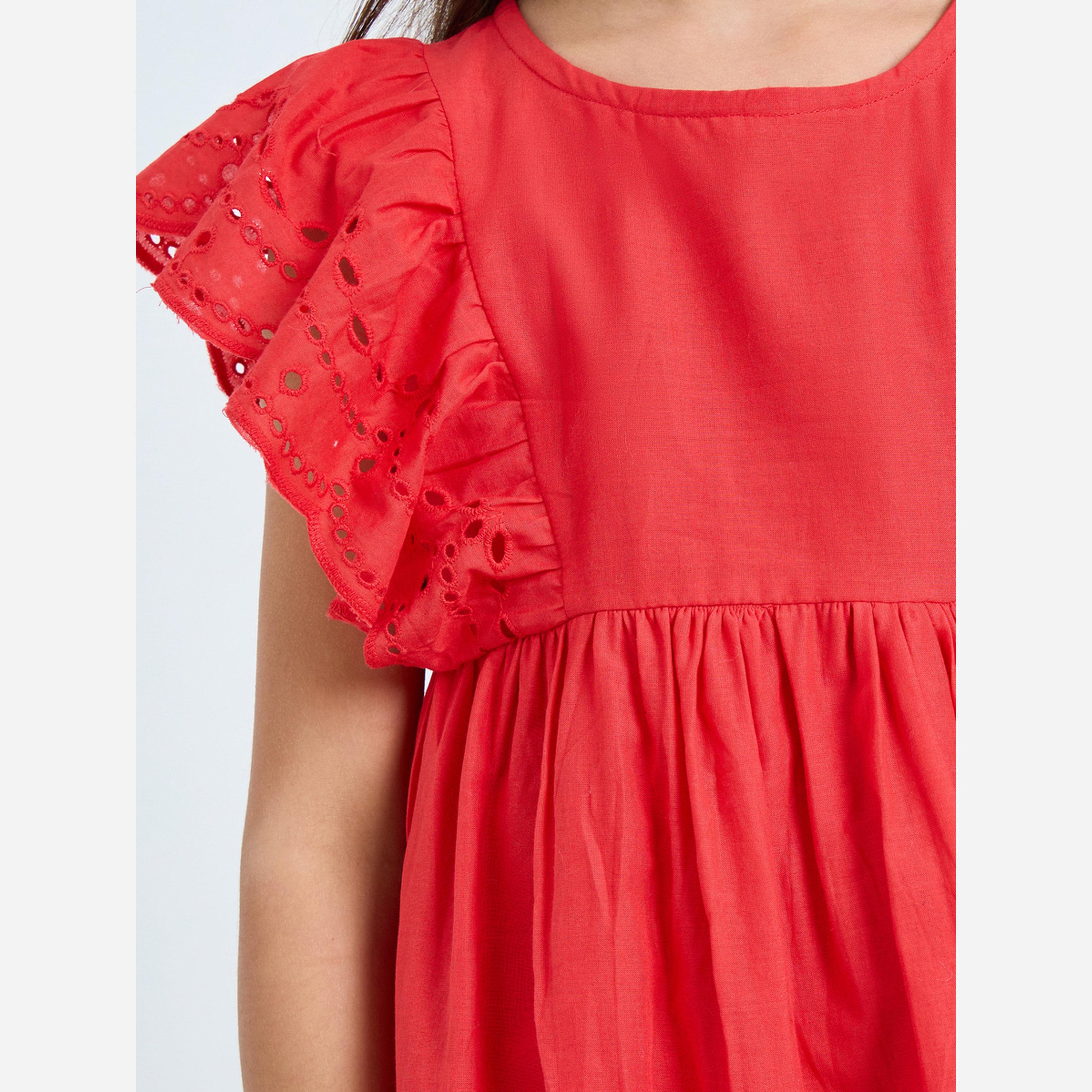 ستايلي - فستان قصير لون أحمر تصميم A للبنات-girls-clothing-dressesandjumpsuits-image-4