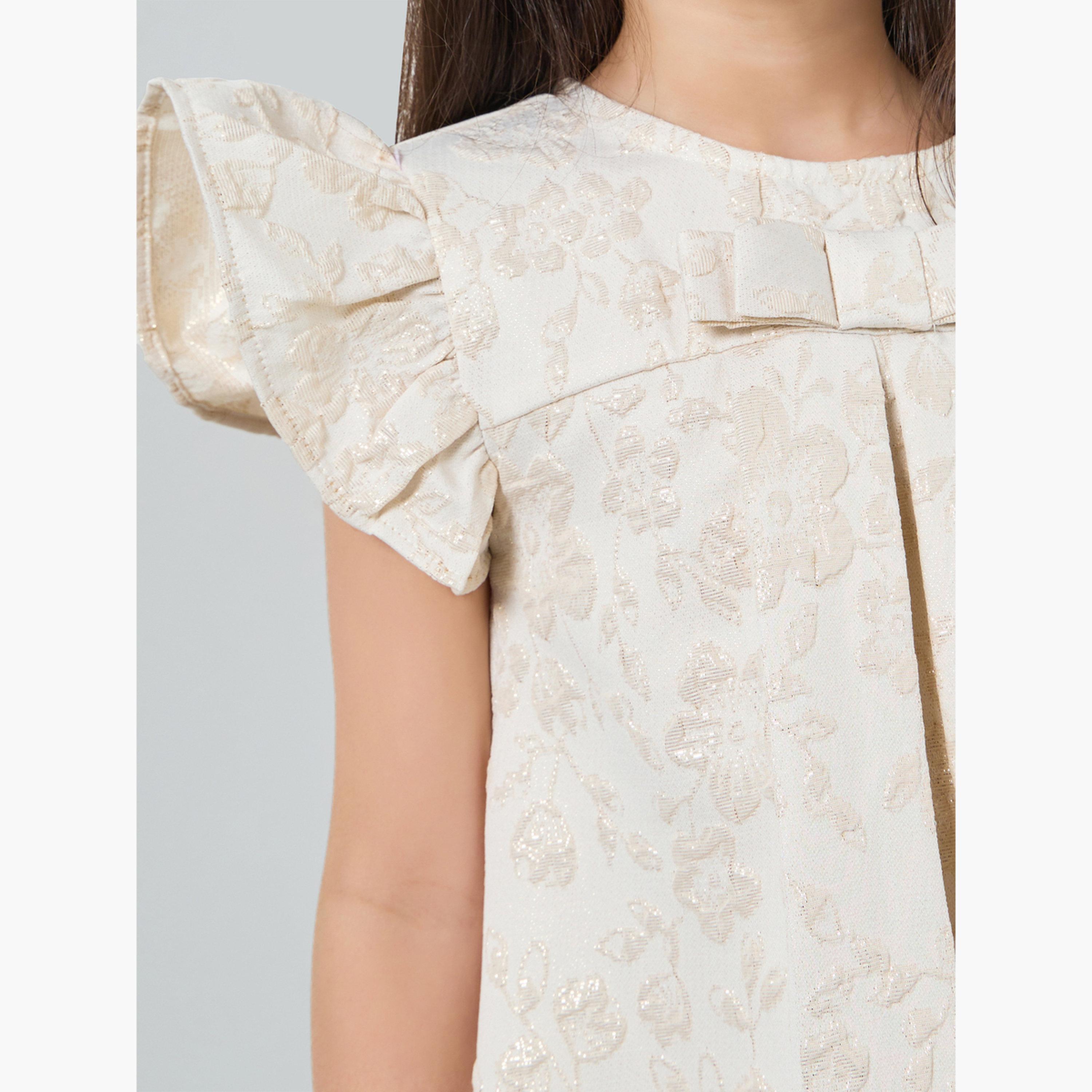 Styli Girls Gold Floral Jacquard Ruffles Detail Dress-girls-clothing-dressesandjumpsuits-image-5