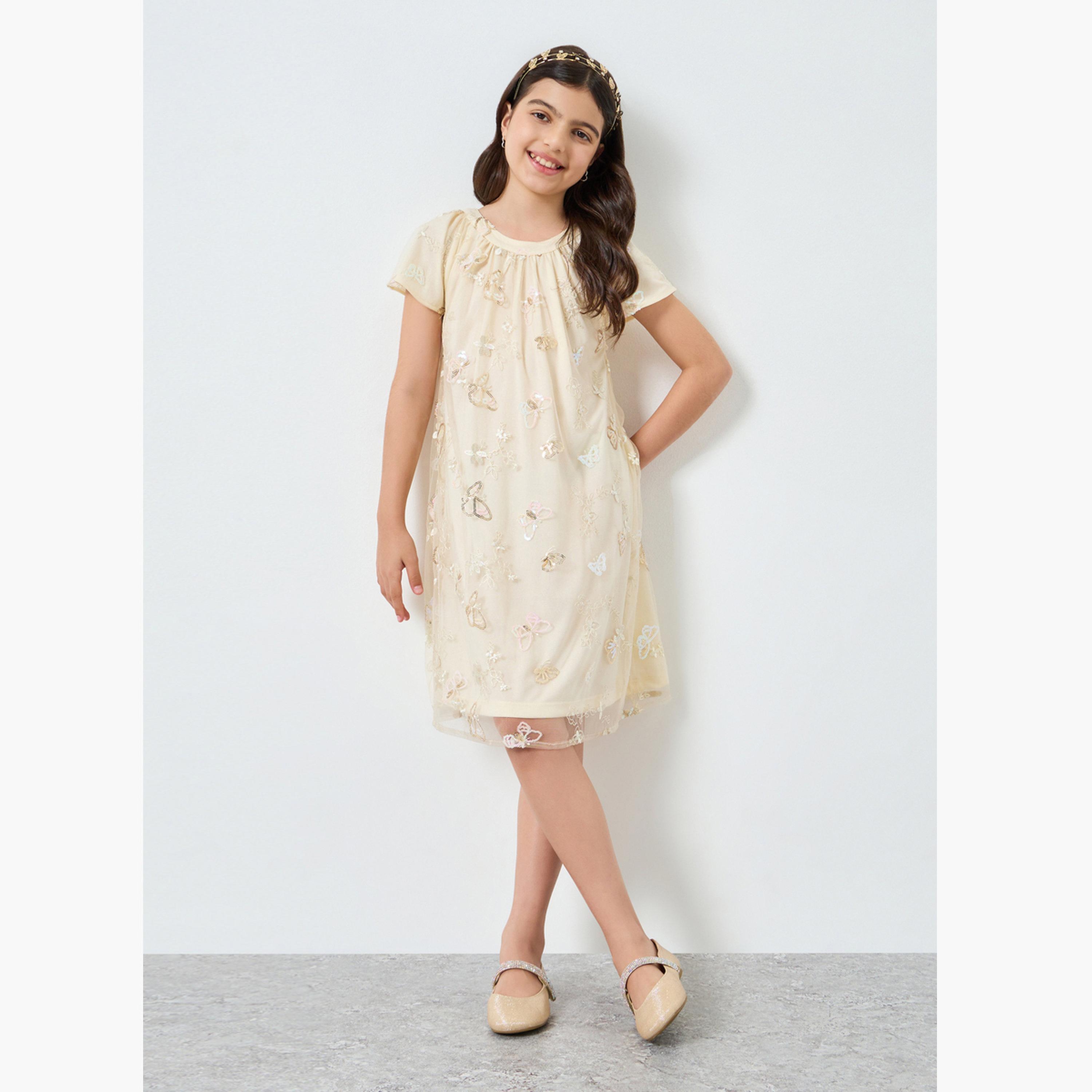 فستان مزين بترتر وفراشات للبنات-girls-clothing-dressesandjumpsuits-image-1