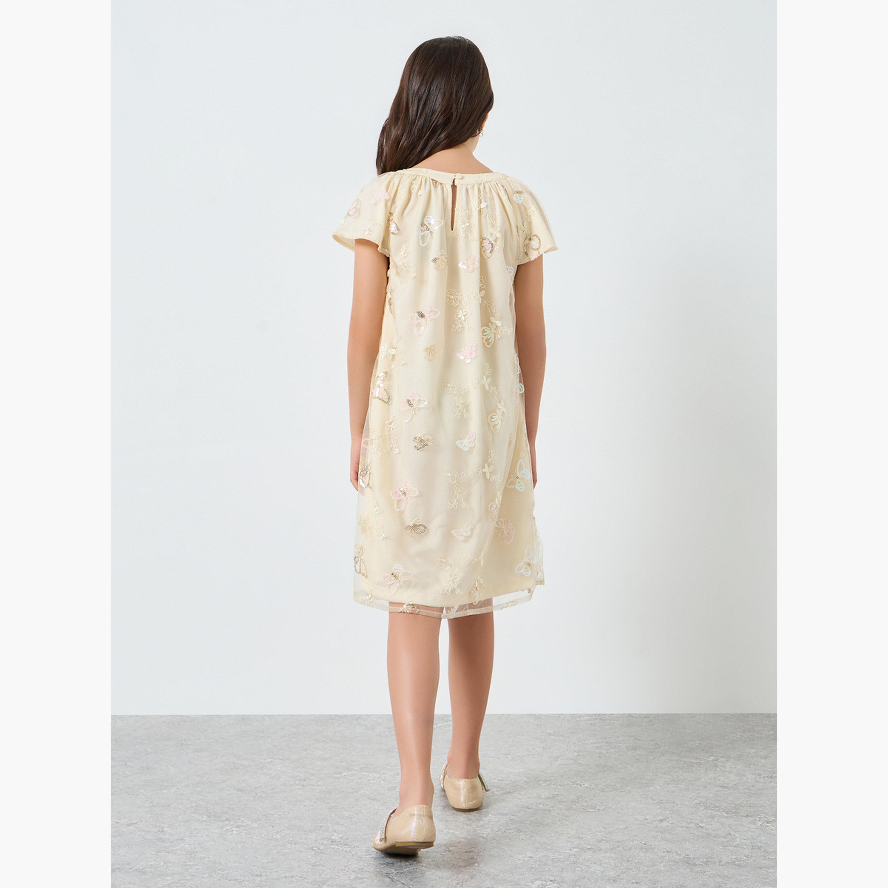 فستان مزين بترتر وفراشات للبنات-girls-clothing-dressesandjumpsuits-image-3
