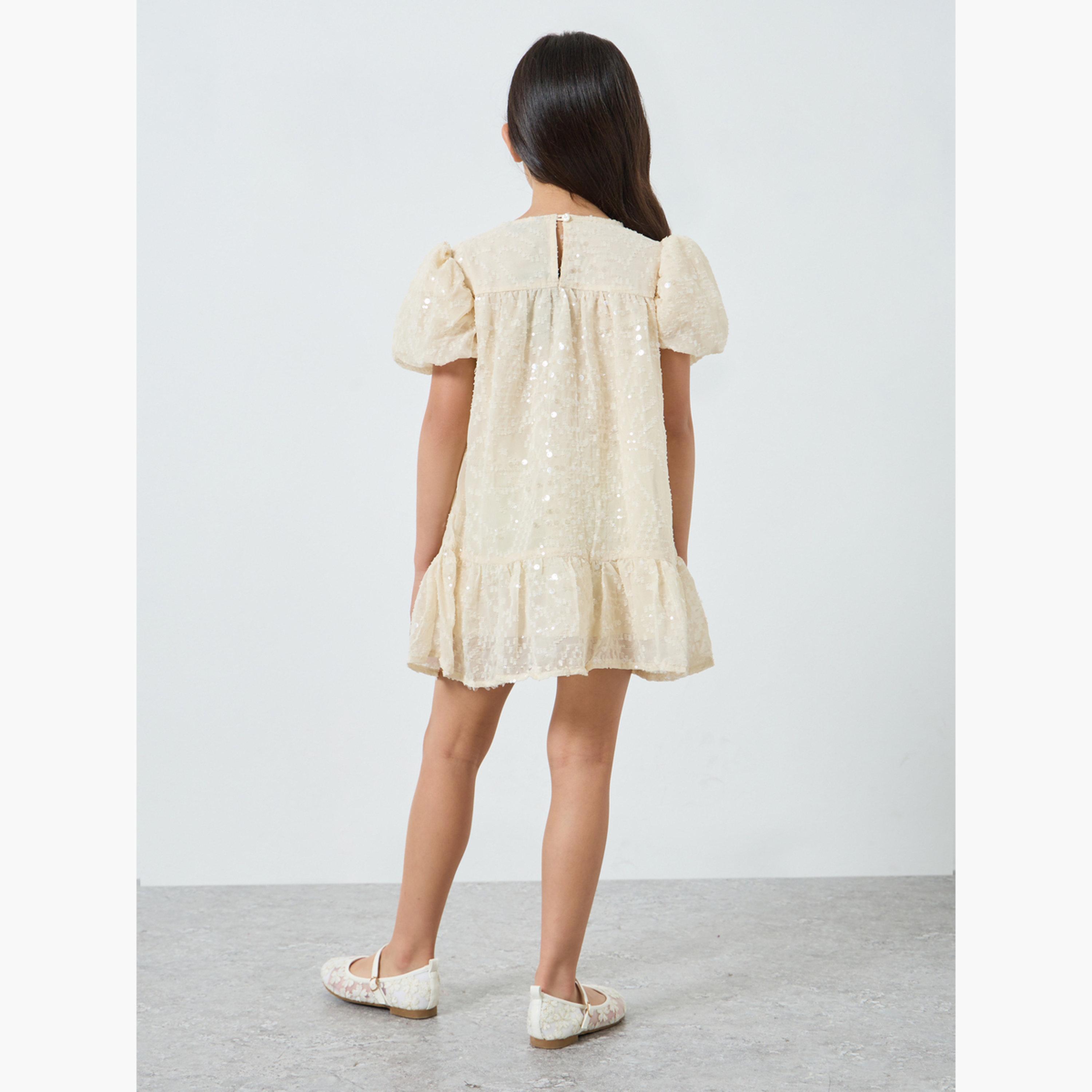 Styli Girls Off-White Sequin A-Line Mini Dress-girls-clothing-dressesandjumpsuits-image-4