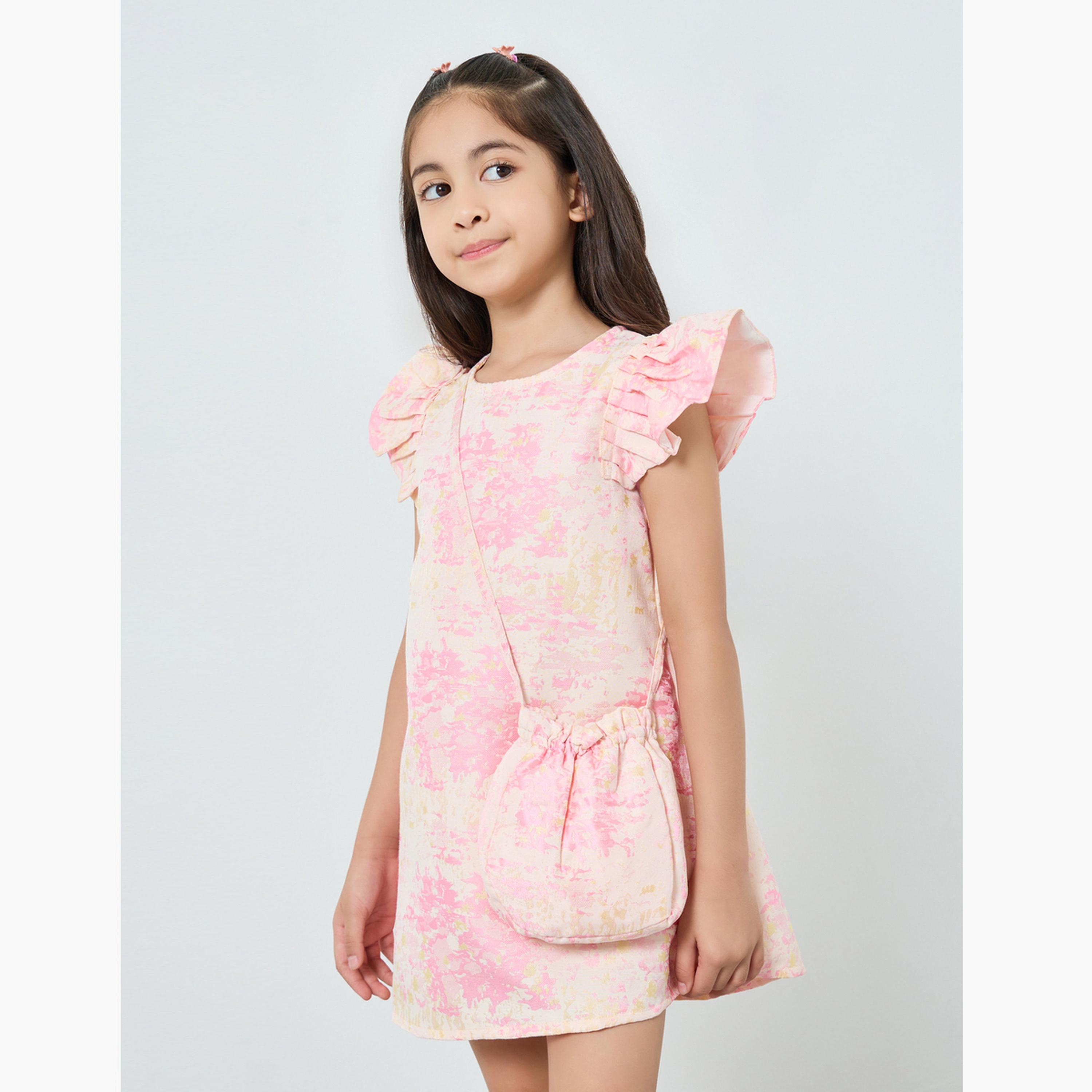 Styli Girls Pink A-Line Mini Dress with Ruffle Sleeves-girls-clothing-dressesandjumpsuits-image-1
