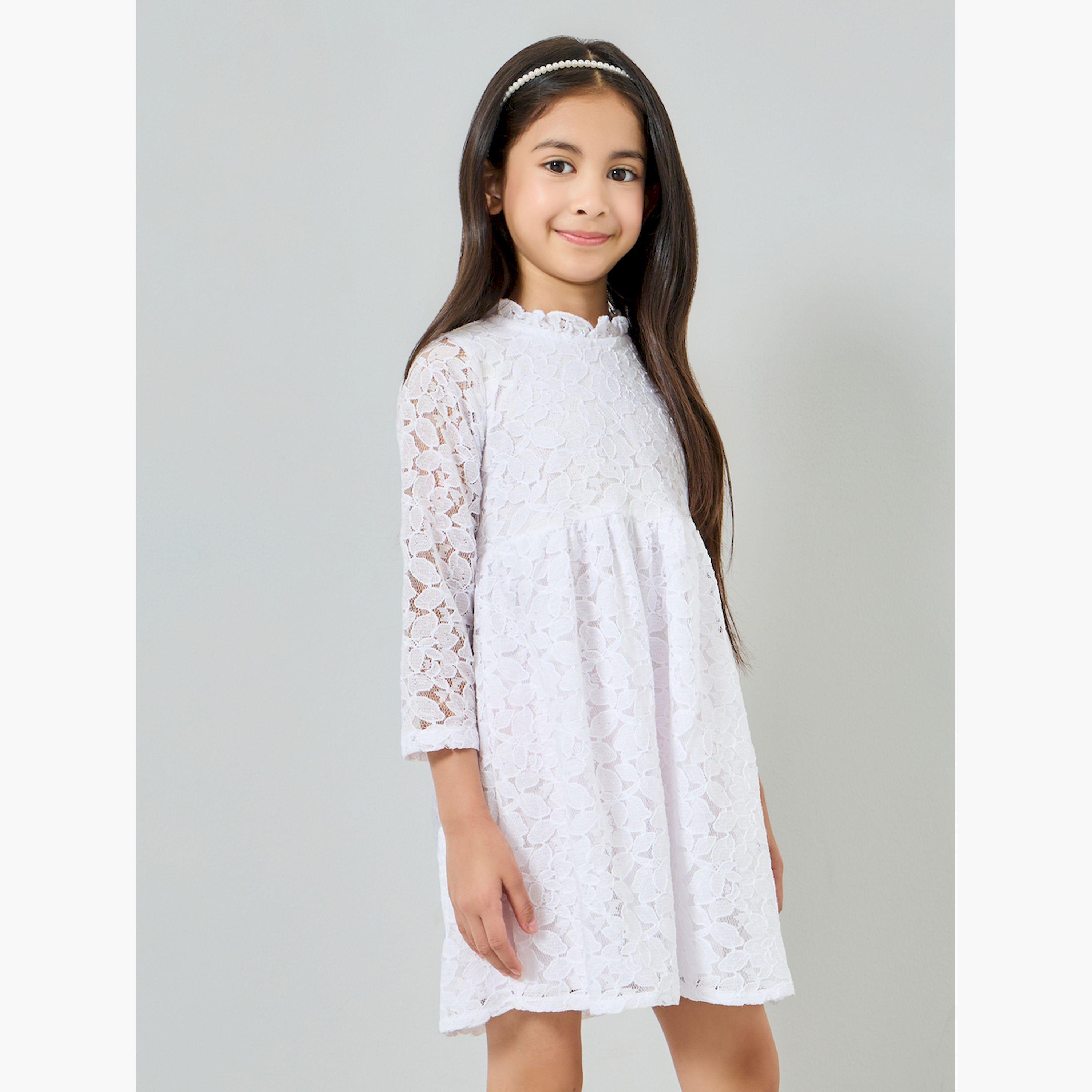 Styli Girls Off-White Lace A-Line Dress-girls-clothing-dressesandjumpsuits-image-1
