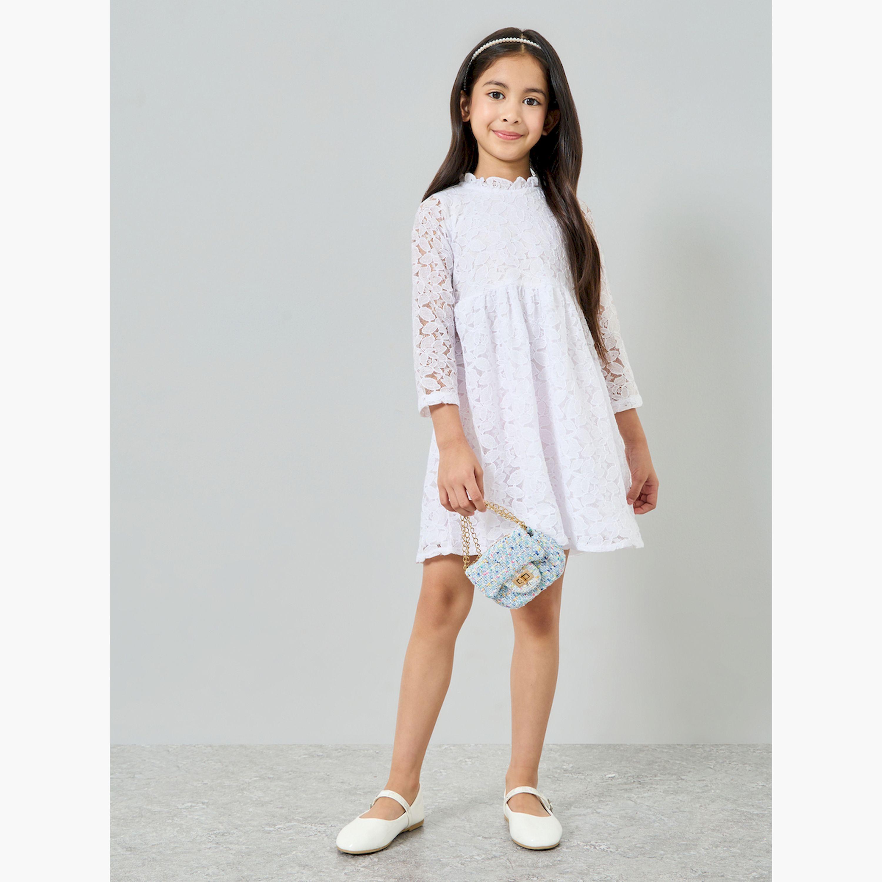 Styli Girls Off-White Lace A-Line Dress-girls-clothing-dressesandjumpsuits-image-2