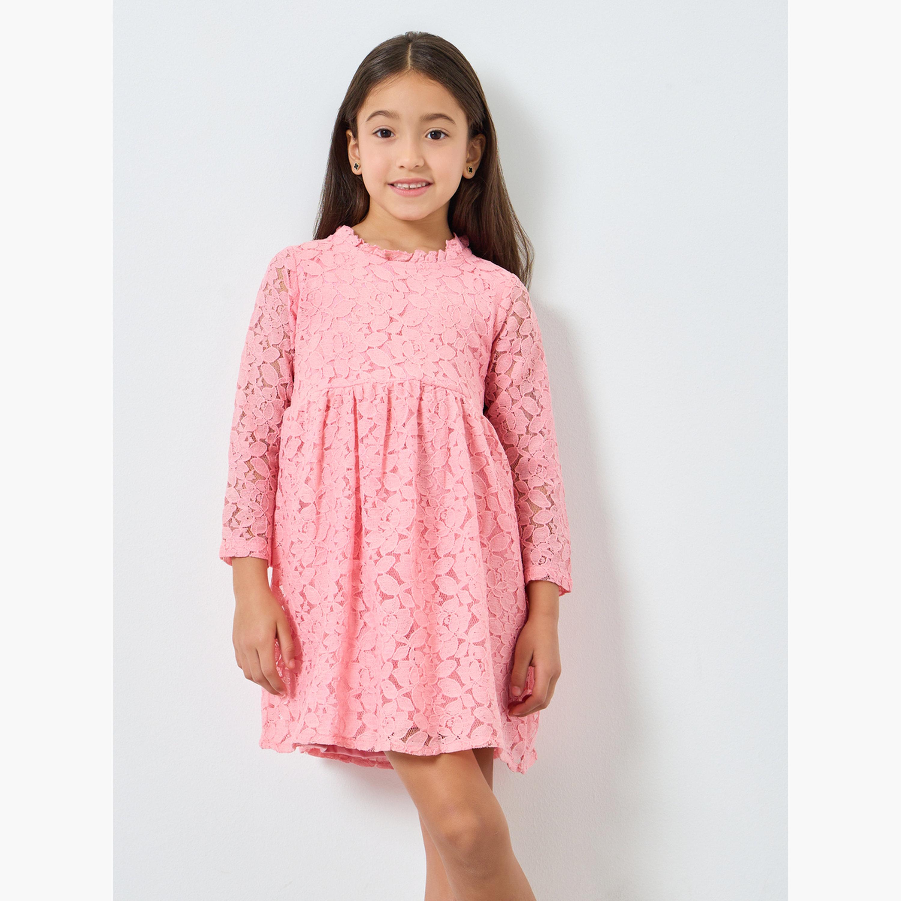 فستان قصير بحافة واسعة ودانتيل-girls-clothing-dressesandjumpsuits-image-1