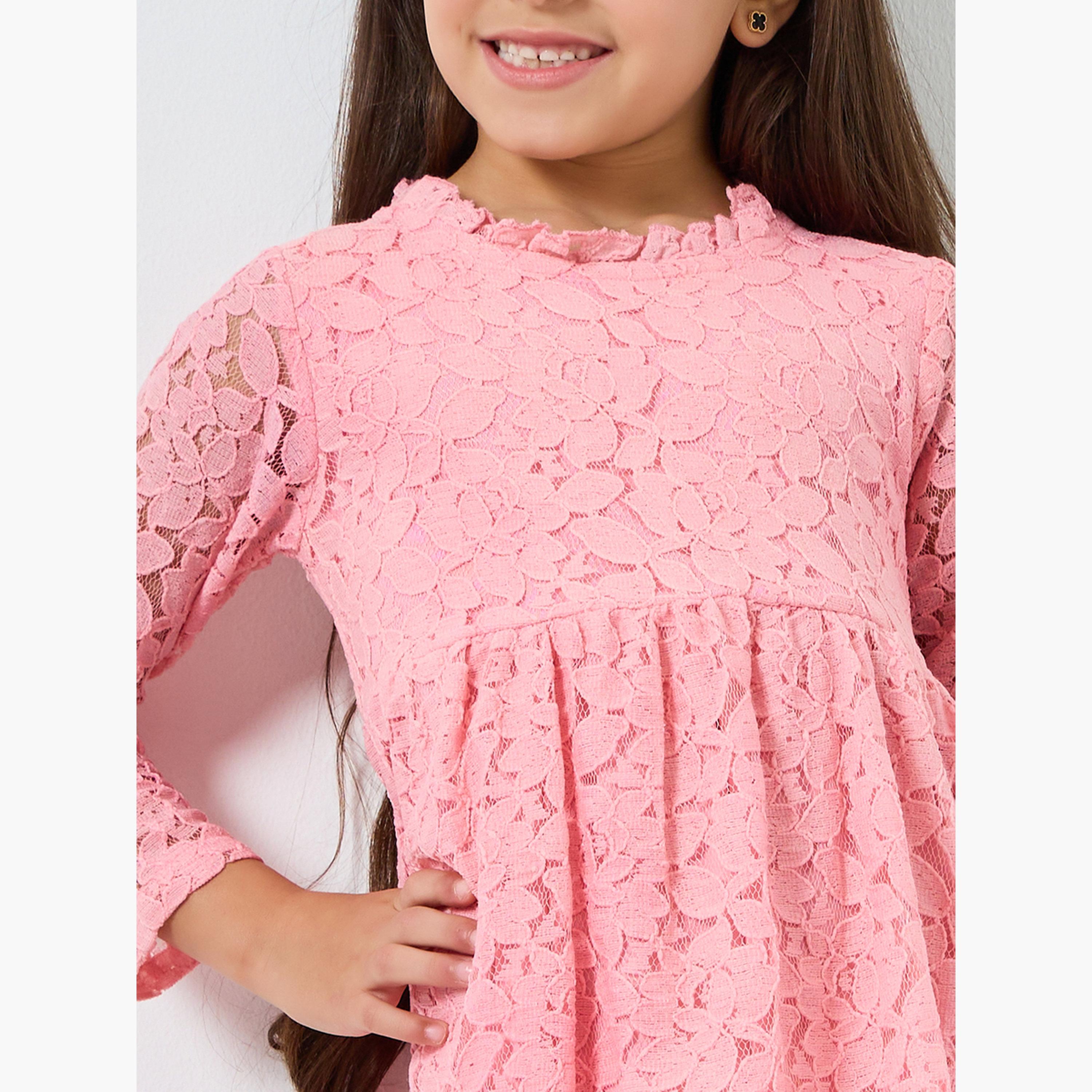 Styli Girls Pink Lace A-Line Mini Dress-girls-clothing-dressesandjumpsuits-image-4