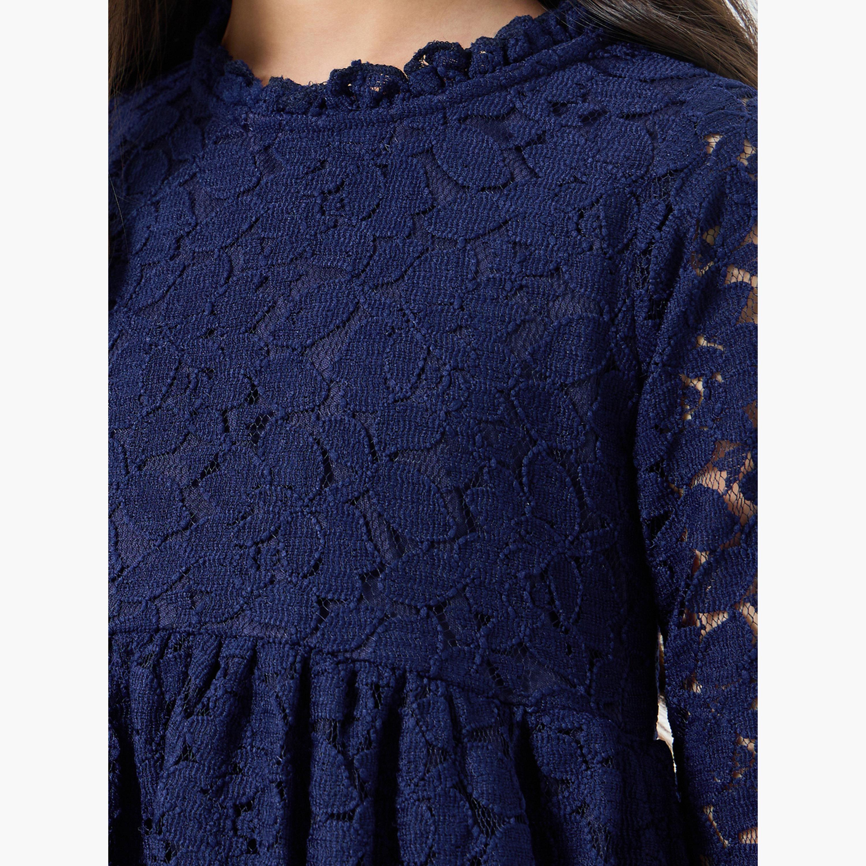 Styli Girls Dark Blue Lace A-Line Dress-girls-clothing-dressesandjumpsuits-image-3