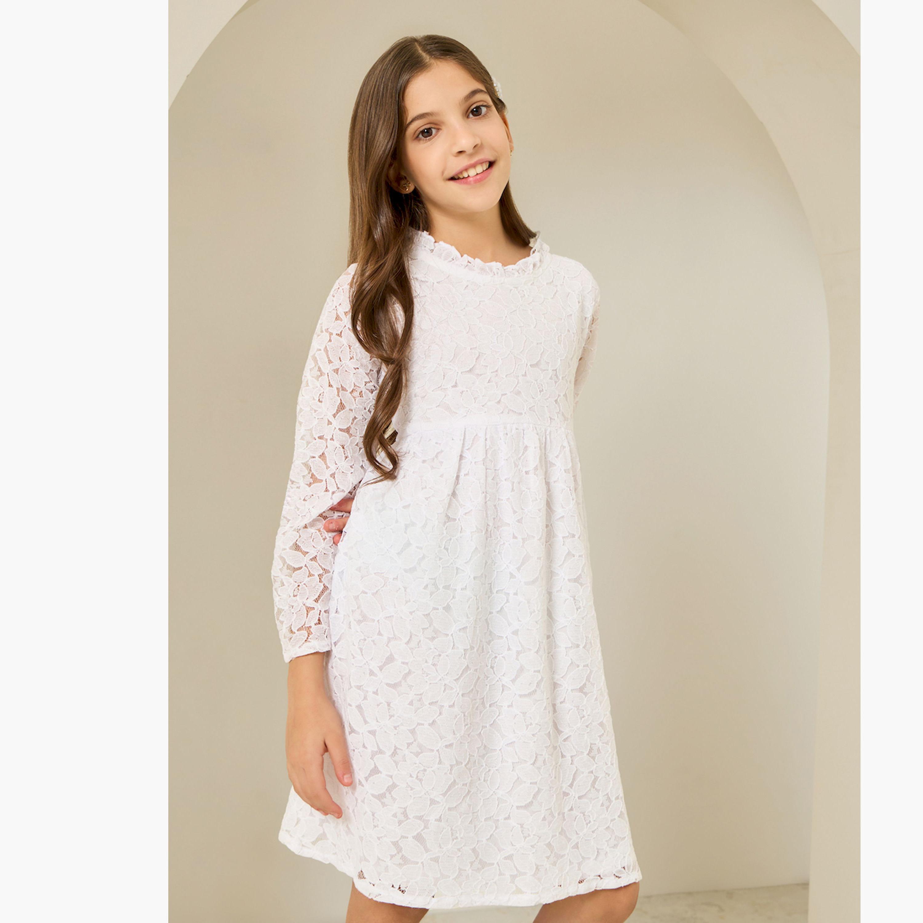 Styli Girls Off-White Lace A-Line Dress-girls-clothing-dressesandjumpsuits-image-1