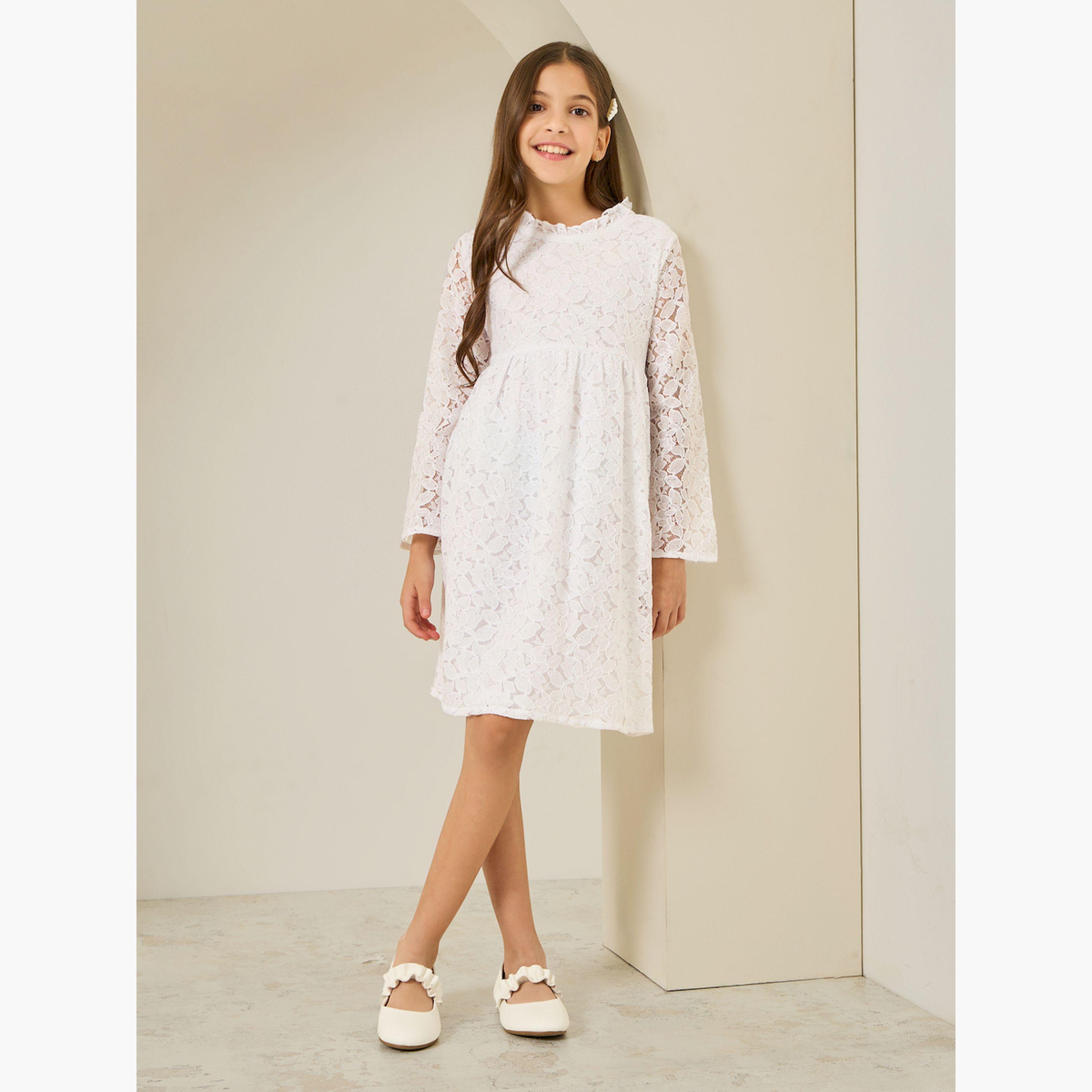 Styli Girls Off-White Lace A-Line Dress-girls-clothing-dressesandjumpsuits-image-2