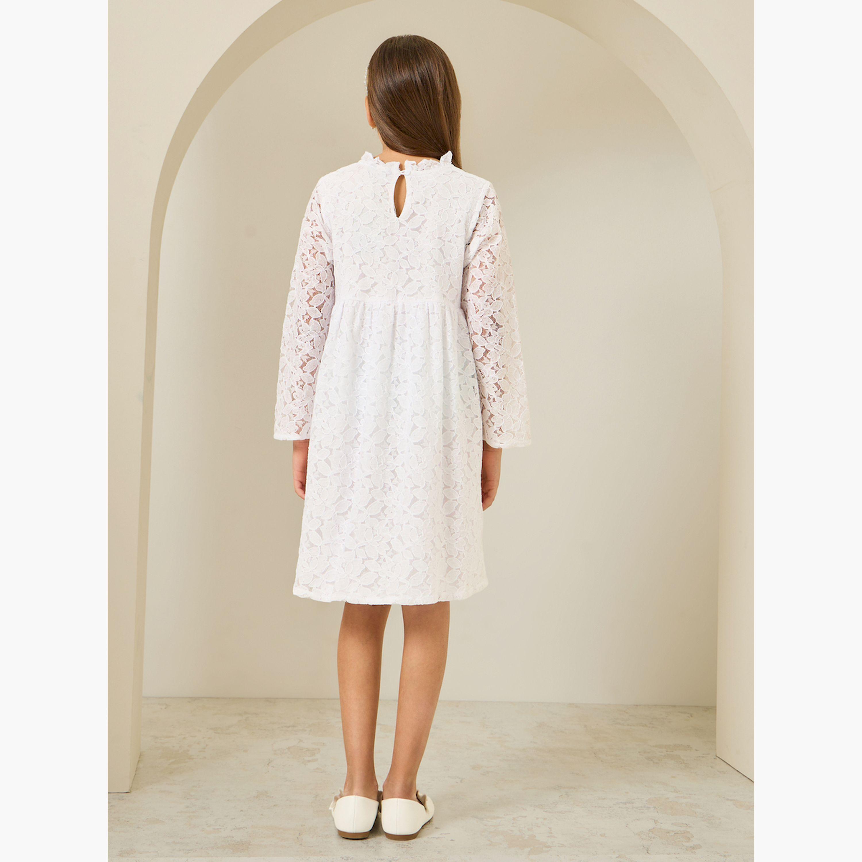 Styli Girls Off-White Lace A-Line Dress-girls-clothing-dressesandjumpsuits-image-3