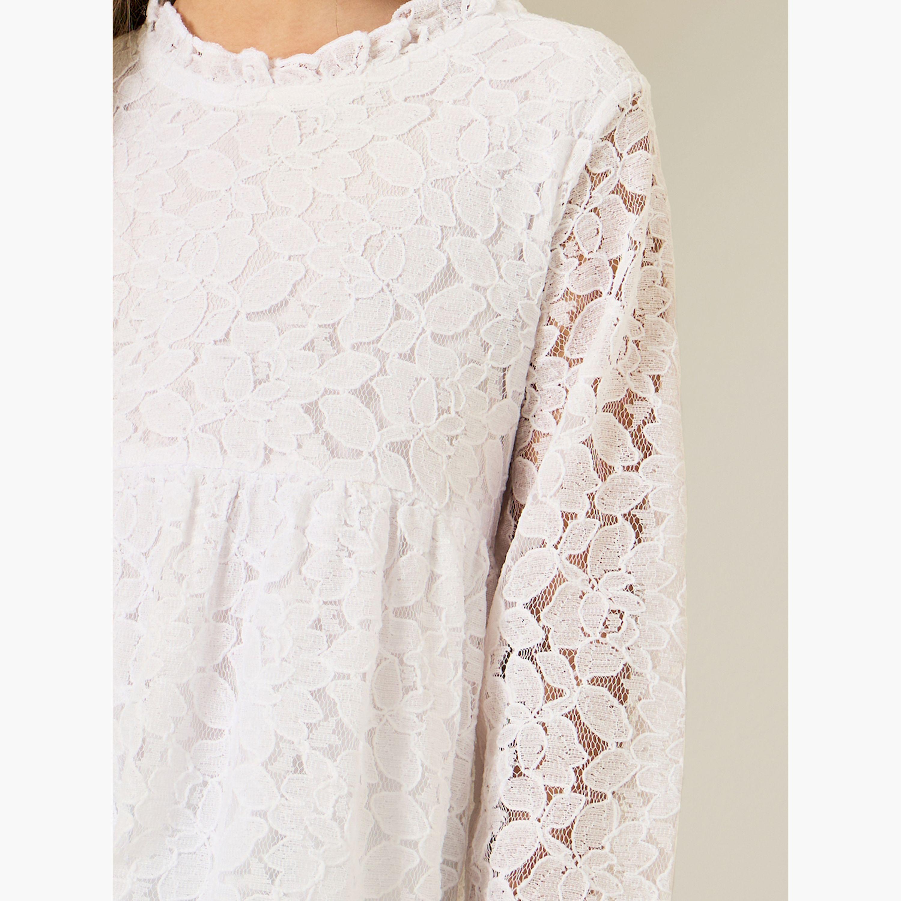 Styli Girls Off-White Lace A-Line Dress-girls-clothing-dressesandjumpsuits-image-4