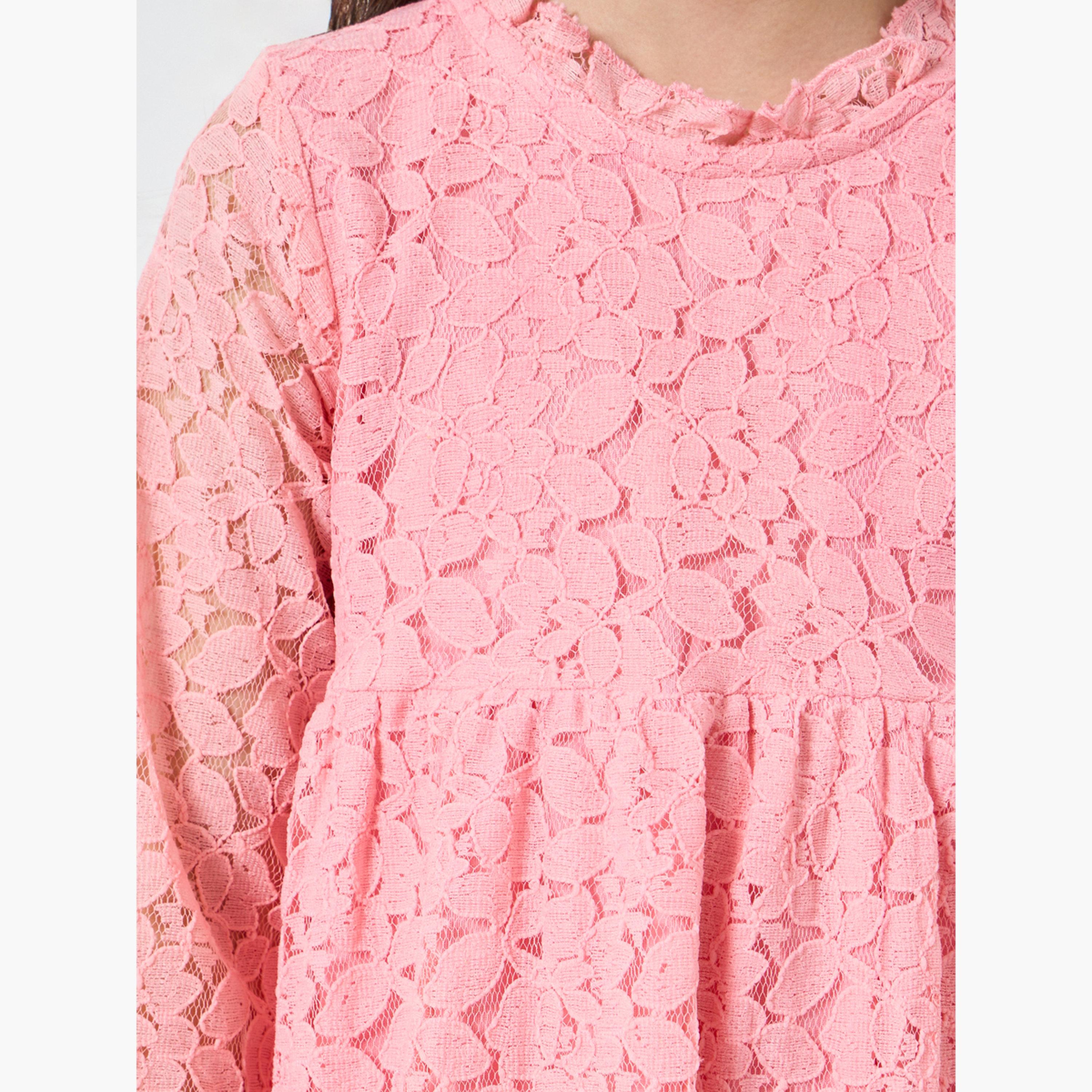 Styli Girls Pink Lace Long Sleeve Dress-girls-clothing-dressesandjumpsuits-image-4