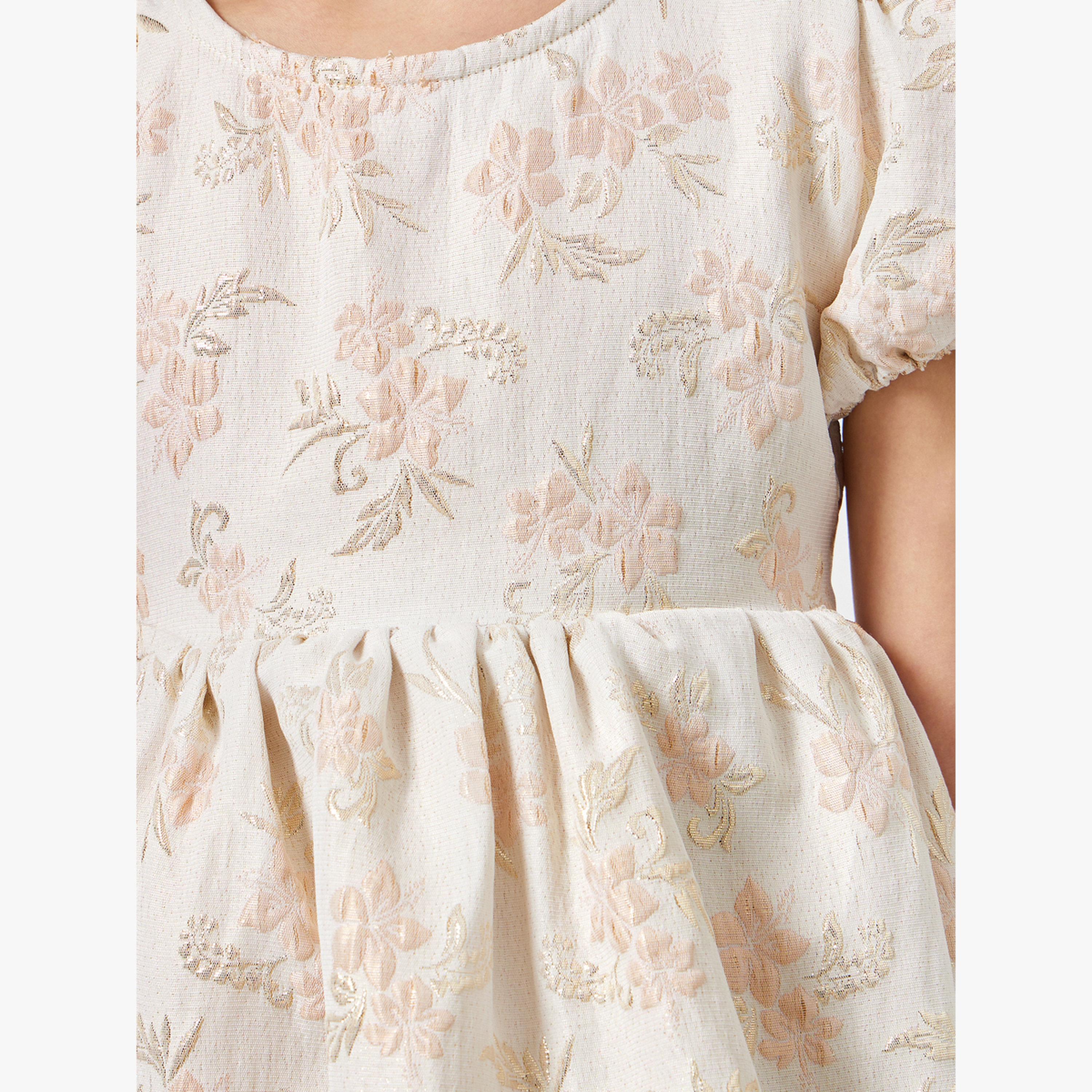 فستان بقصة واسعة من الجاكار وطبعة زهور-girls-clothing-dressesandjumpsuits-image-4