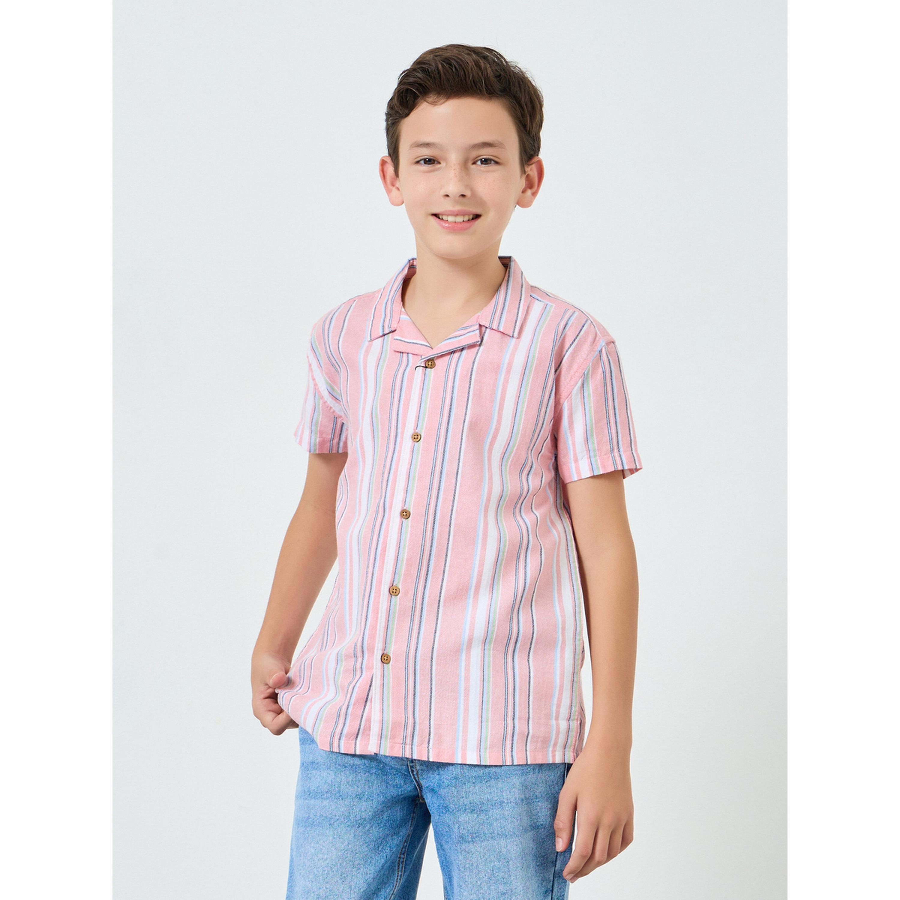 قميص أولادي مخطط بلون خوخي بنمط ريزورت-boys-clothing-shirts-image-1