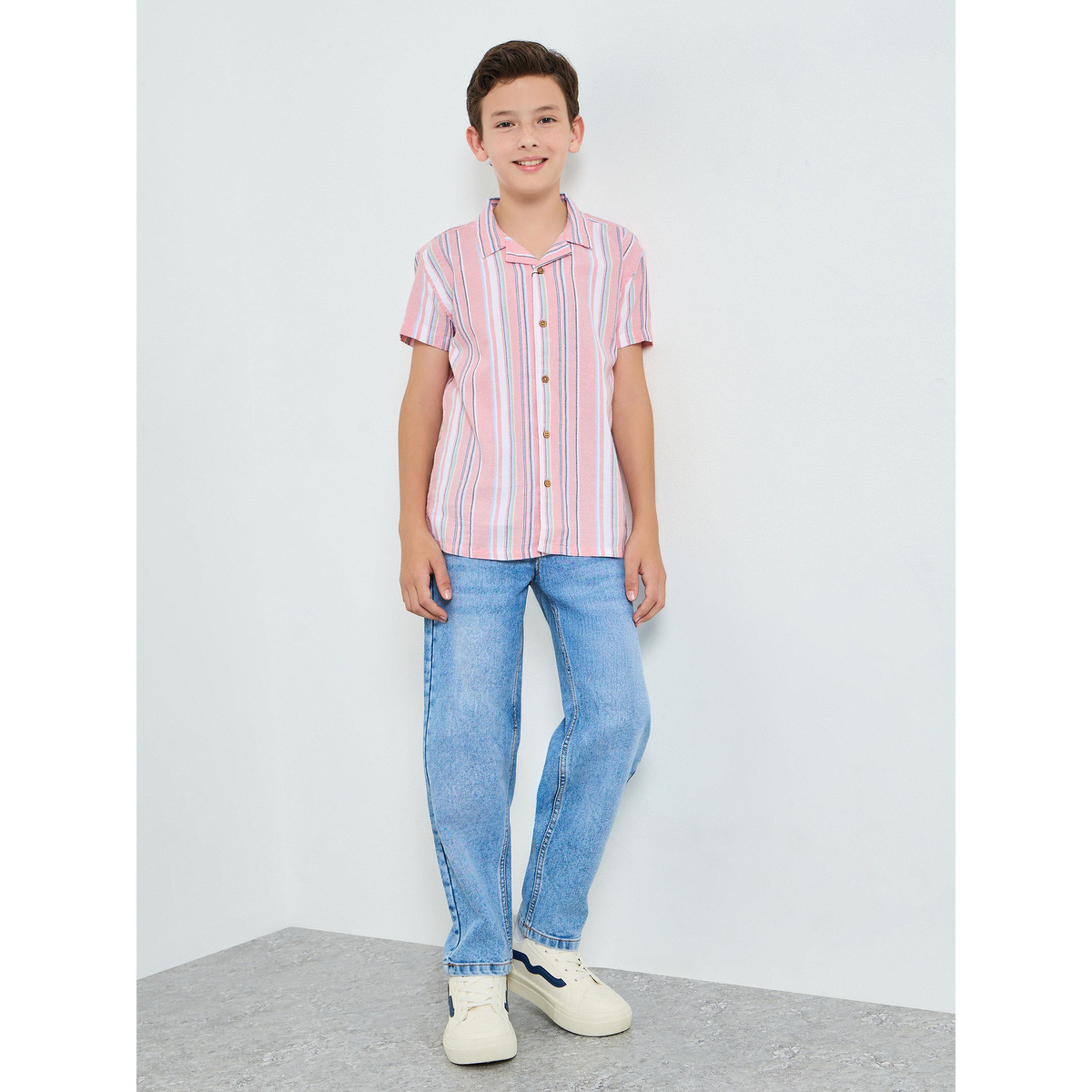 قميص أولادي مخطط بلون خوخي بنمط ريزورت-boys-clothing-shirts-image-2