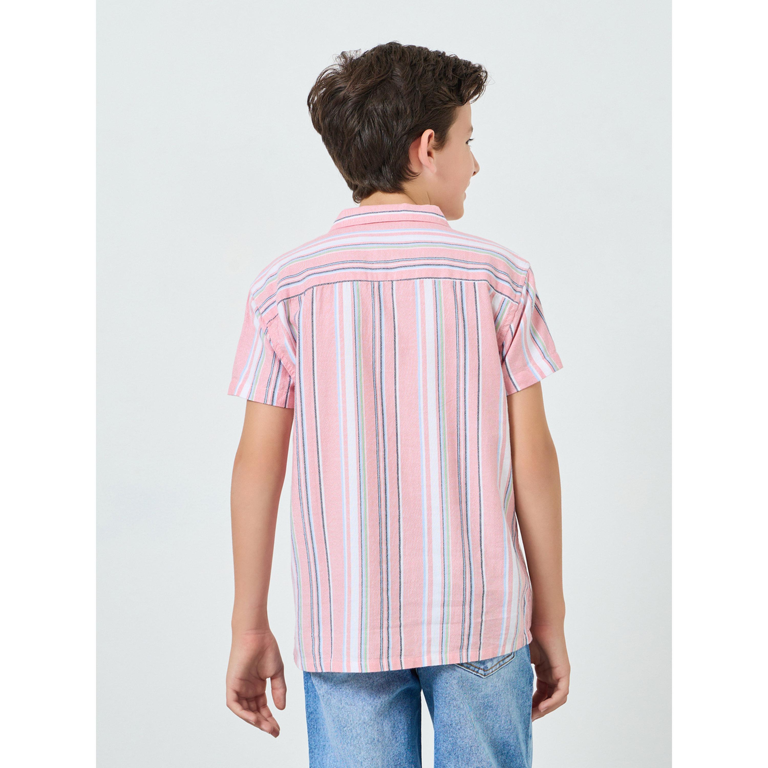 Styli Boys Peach Striped Resort Shirt-boys-clothing-shirts-image-4