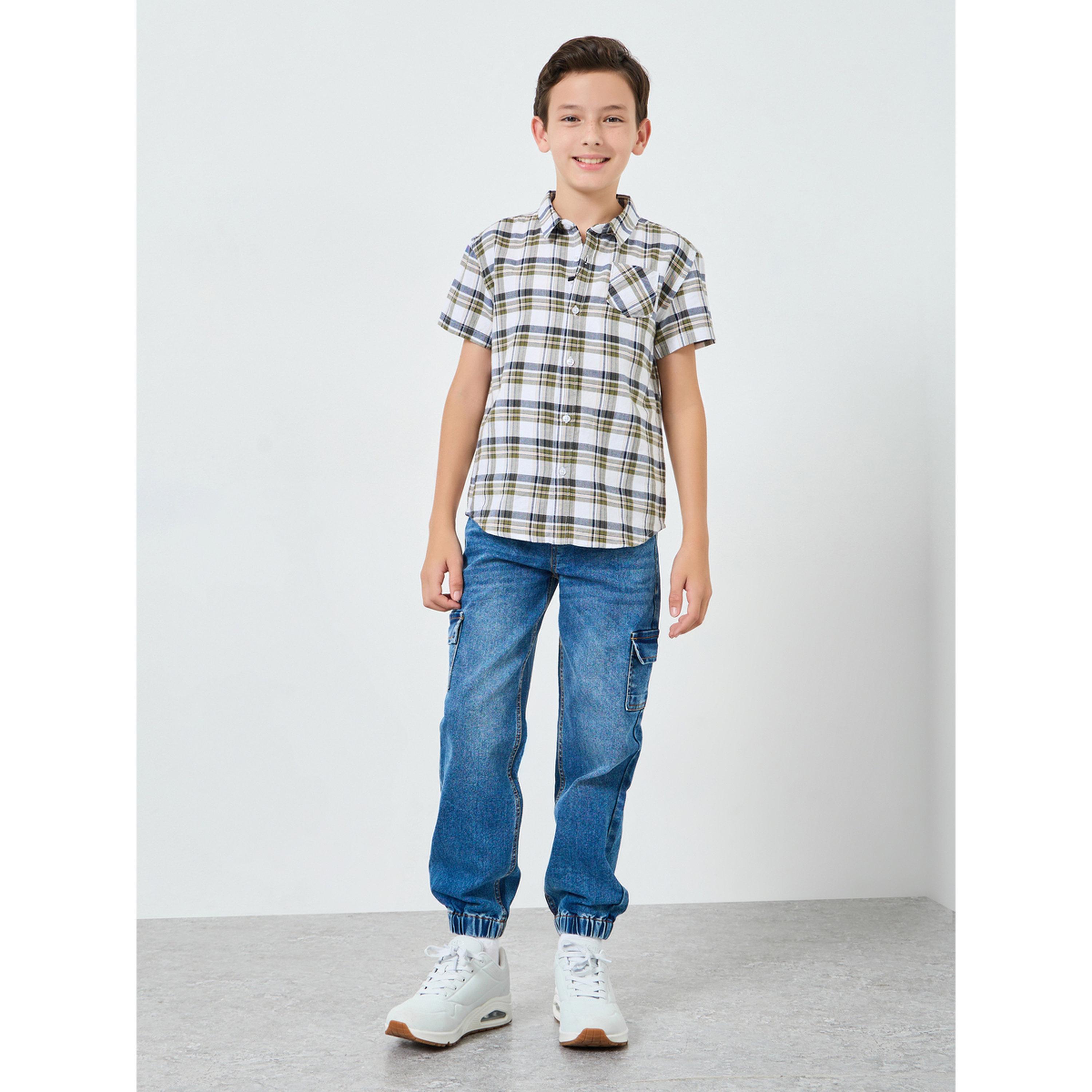 Styli Boys Green Checked Short Sleeve Shirt-boys-clothing-shirts-image-2