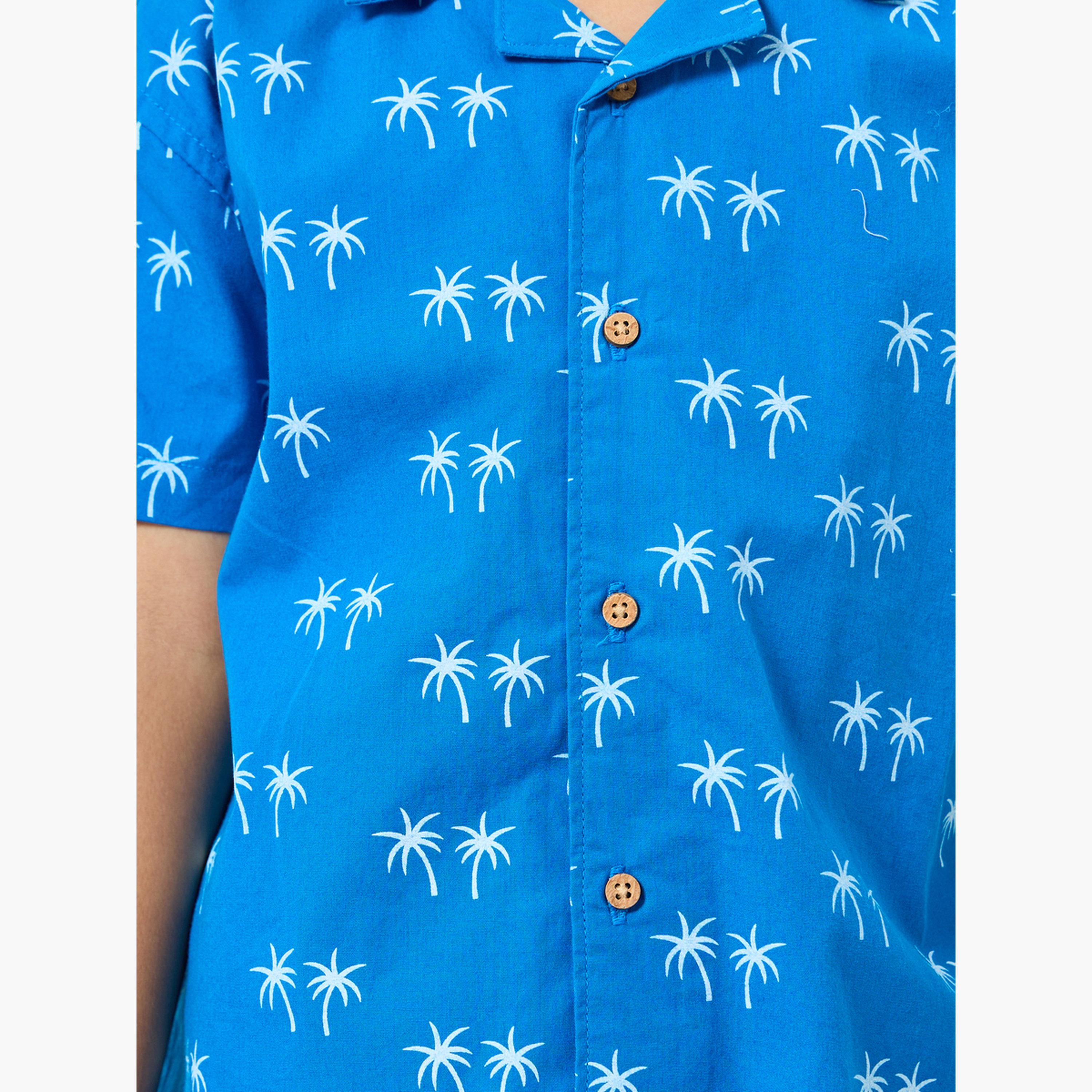 Styli Boys Blue Palm Print Cotton Shirt-boys-clothing-shirts-image-3