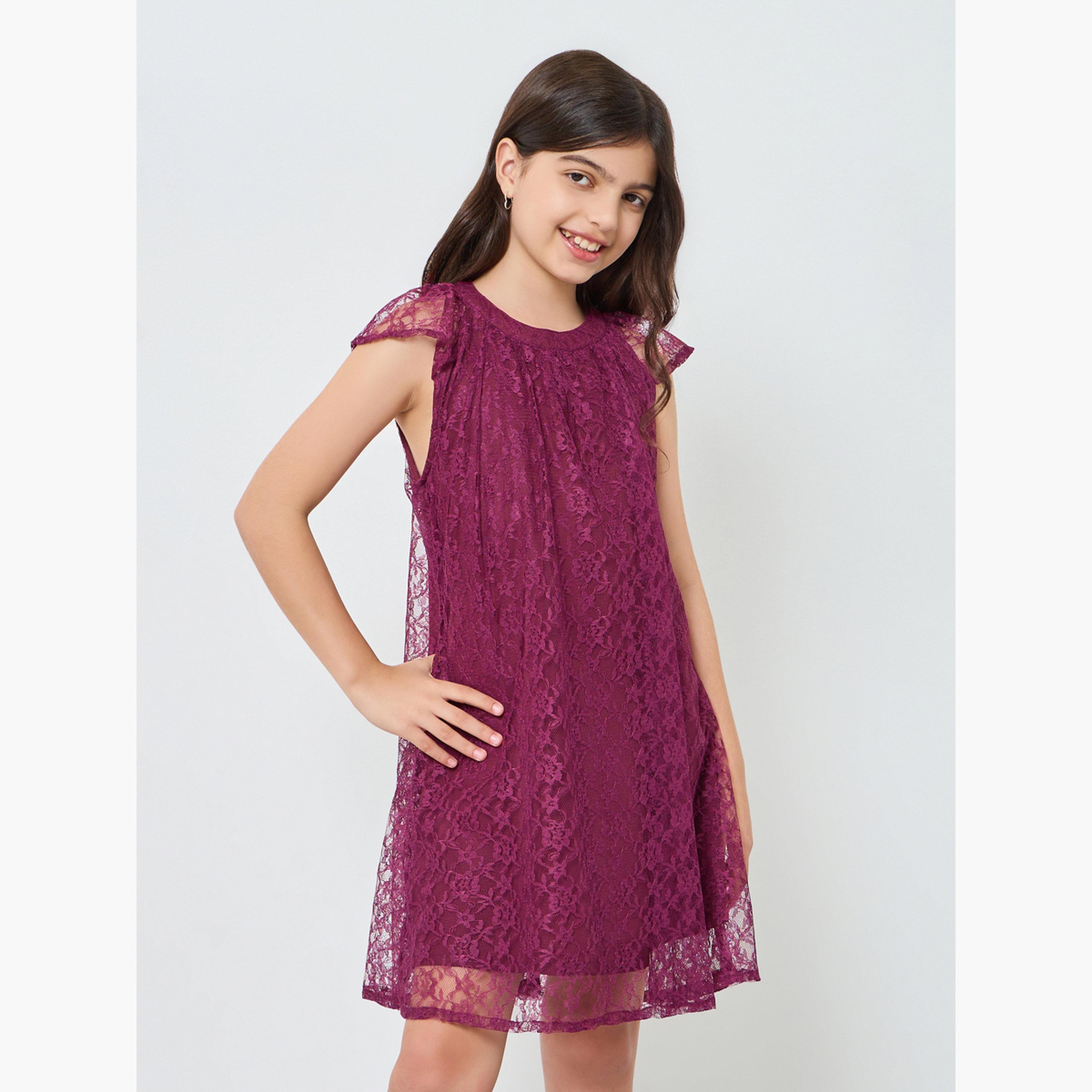 فستان دانتيل بأكمام قصيرة-girls-clothing-dressesandjumpsuits-image-1