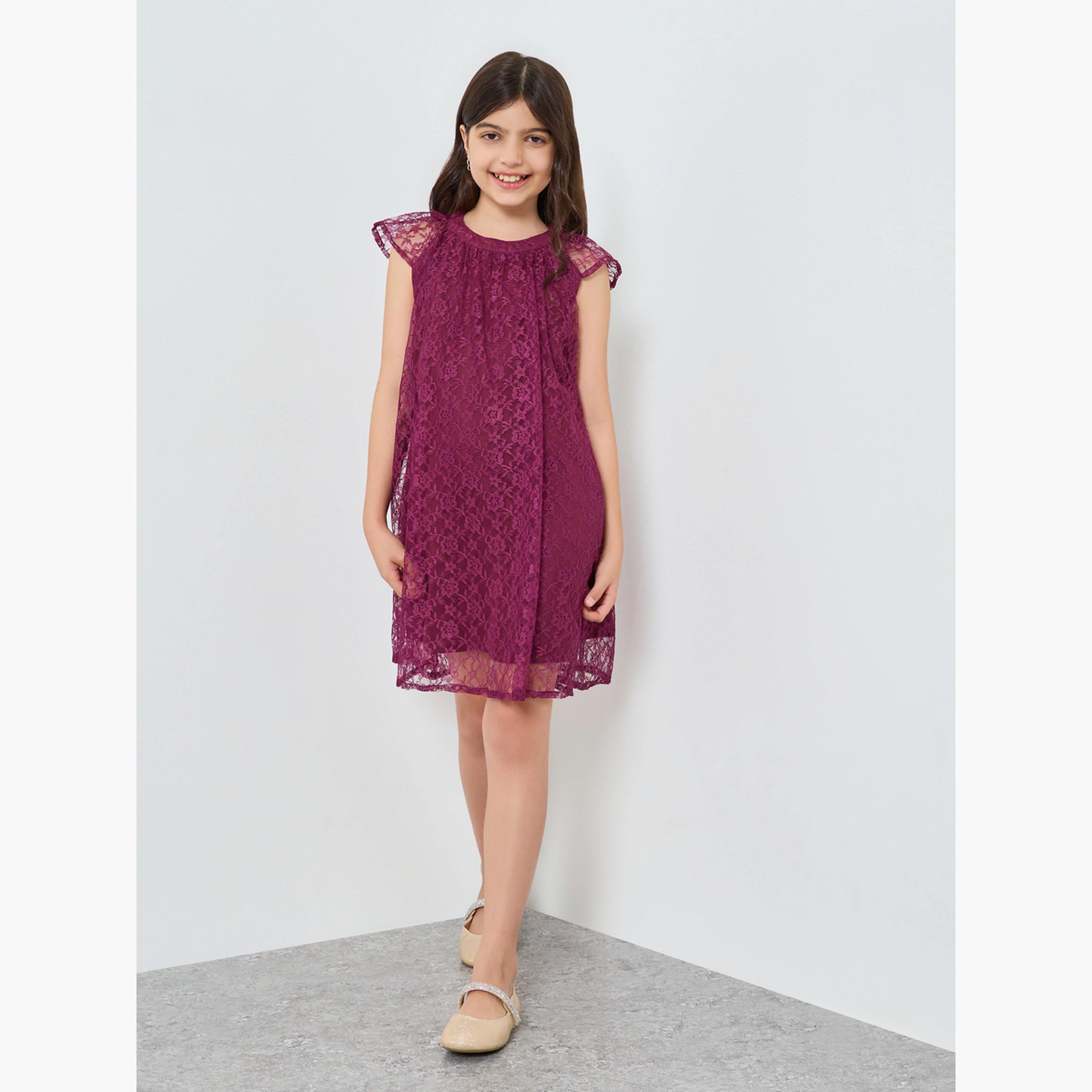 فستان دانتيل بأكمام قصيرة-girls-clothing-dressesandjumpsuits-image-2