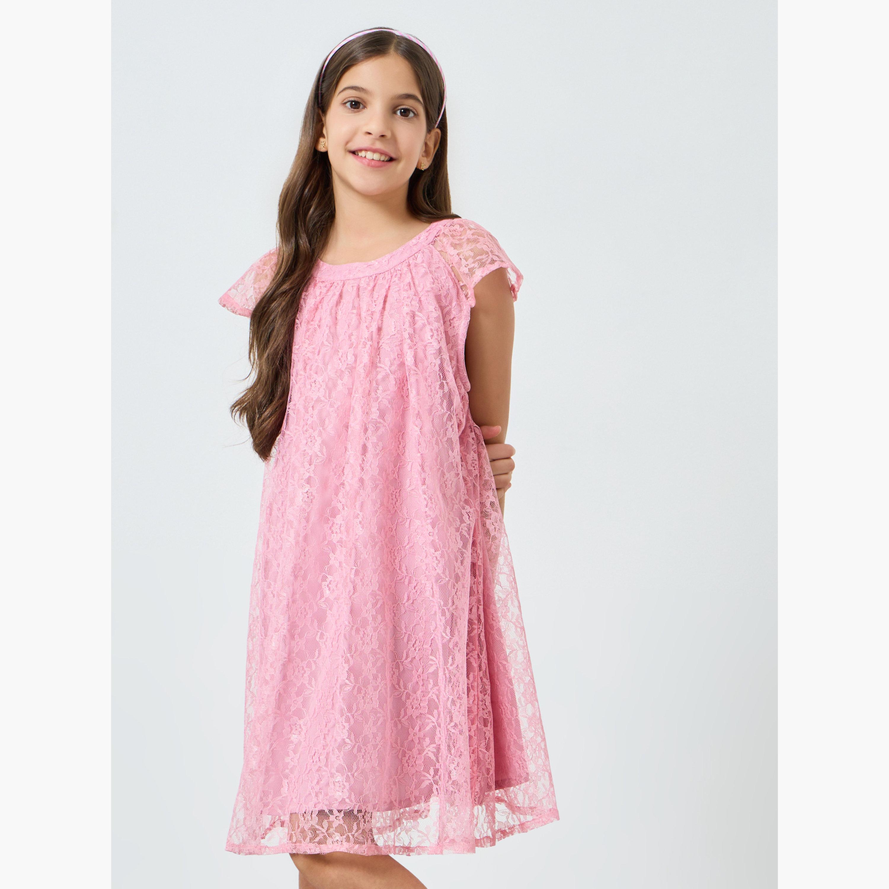 فستان دانتيل بأكمام قصيرة-girls-clothing-dressesandjumpsuits-image-1