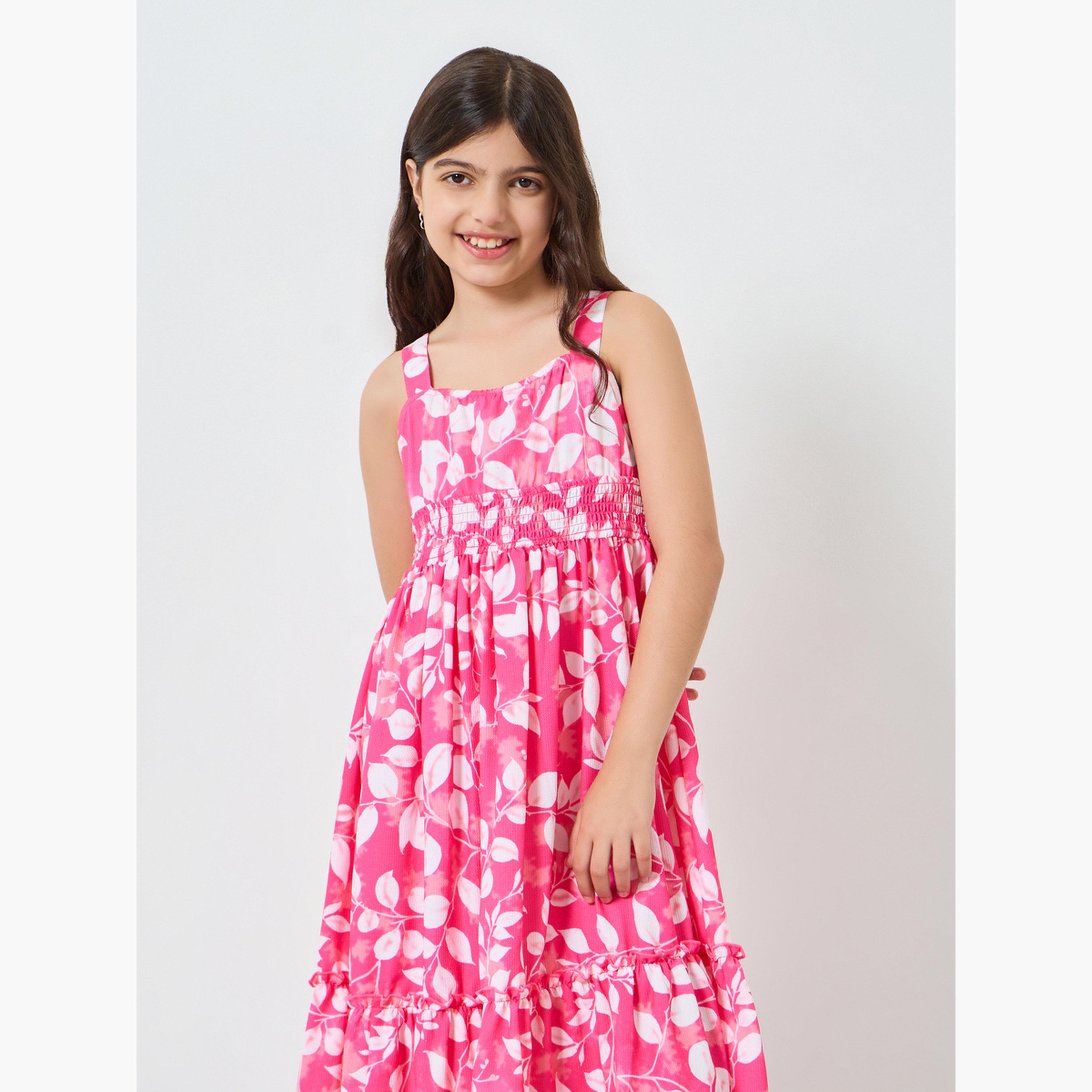 Styli Girls Pink Floral Print Strappy Dress-girls-clothing-dressesandjumpsuits-image-2