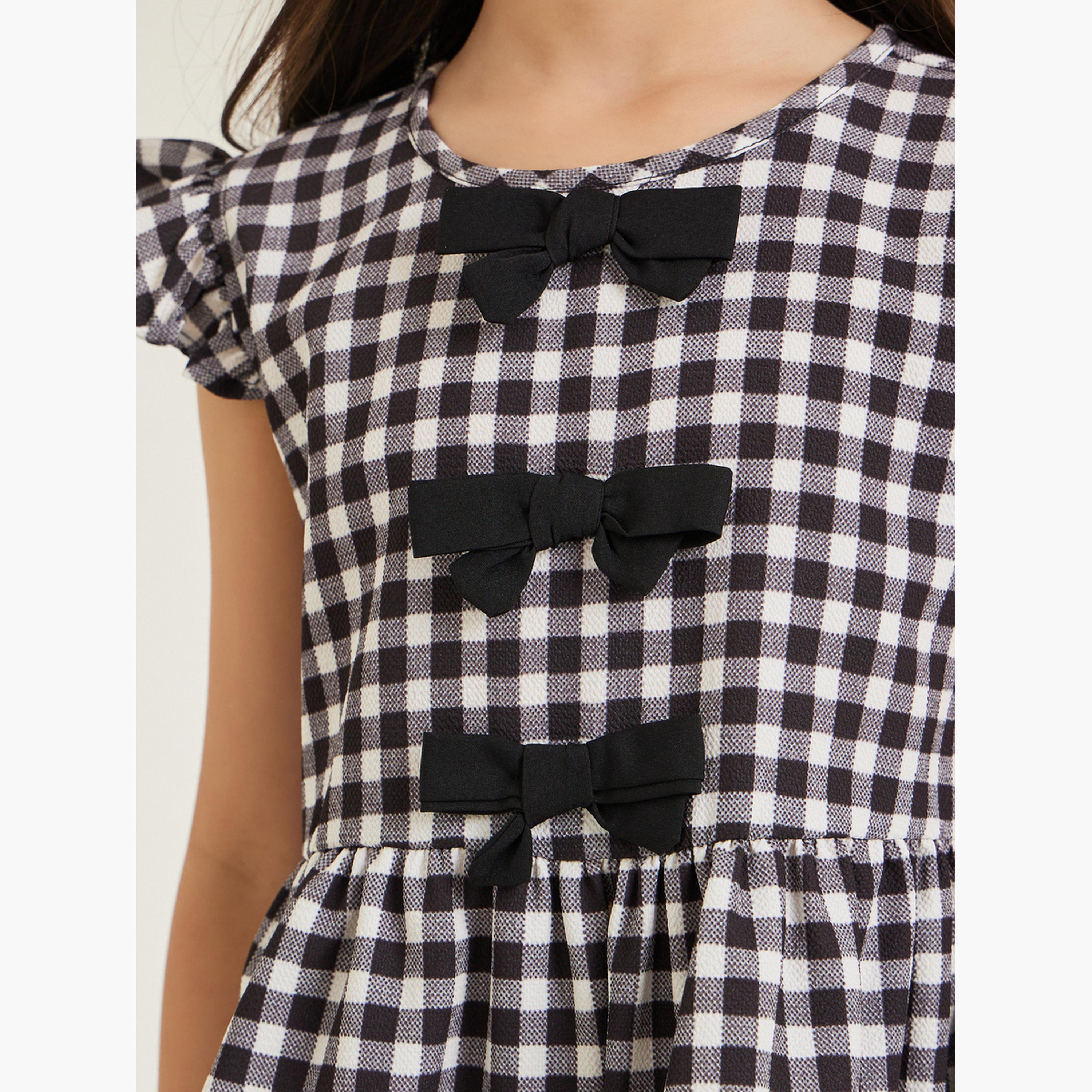 طقم بلوزة بفيونكة وبنطال بنمط مربعات-girls-clothing-setsandcoords-image-3