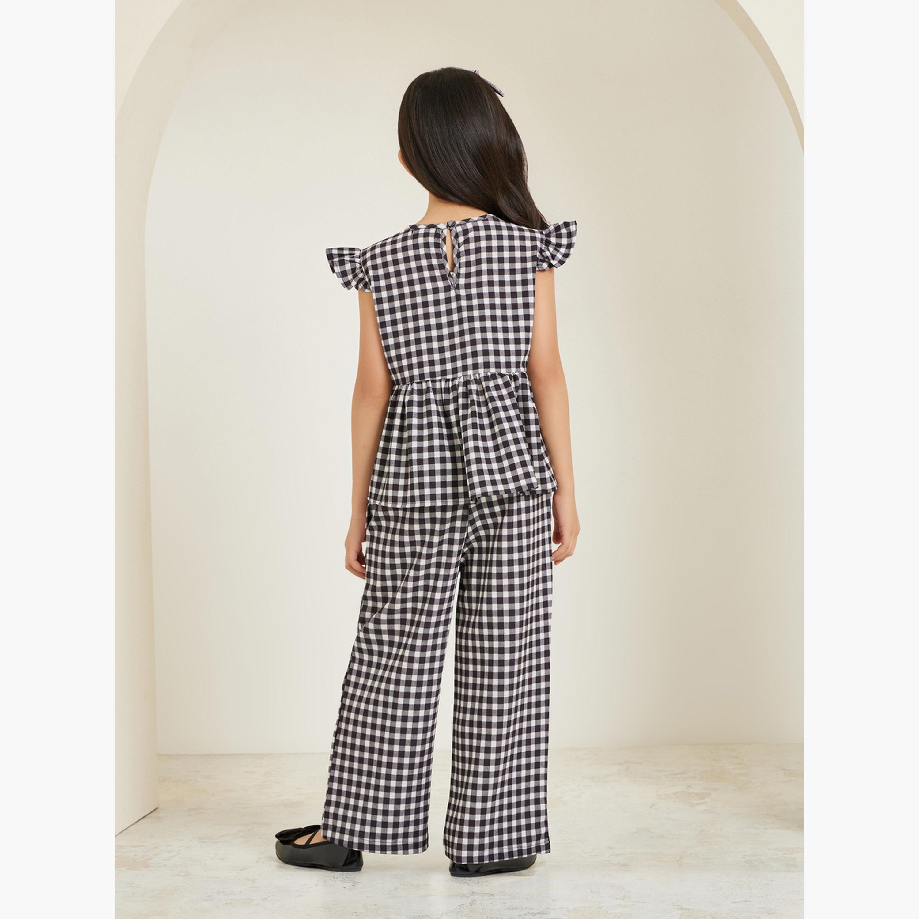 Styli Girls Black Gingham Bow Top and Trousers Set-girls-clothing-setsandcoords-image-5