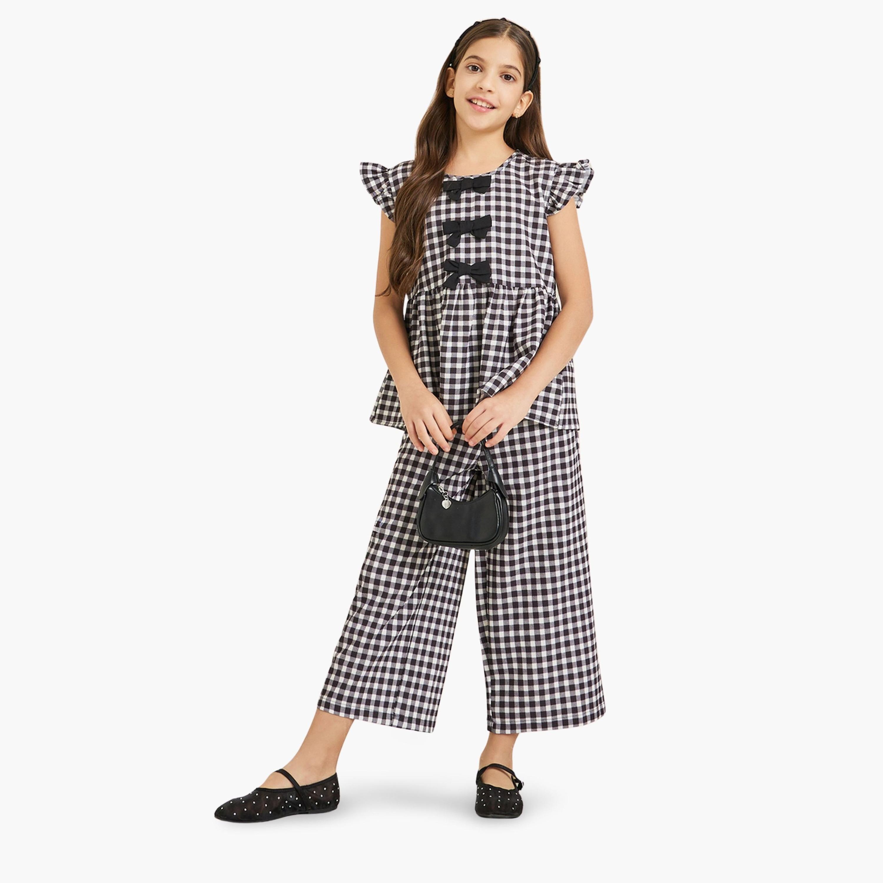 Styli Teens Gingham Check Top and Pants Set-girls-clothing-setsandcoords-image-1