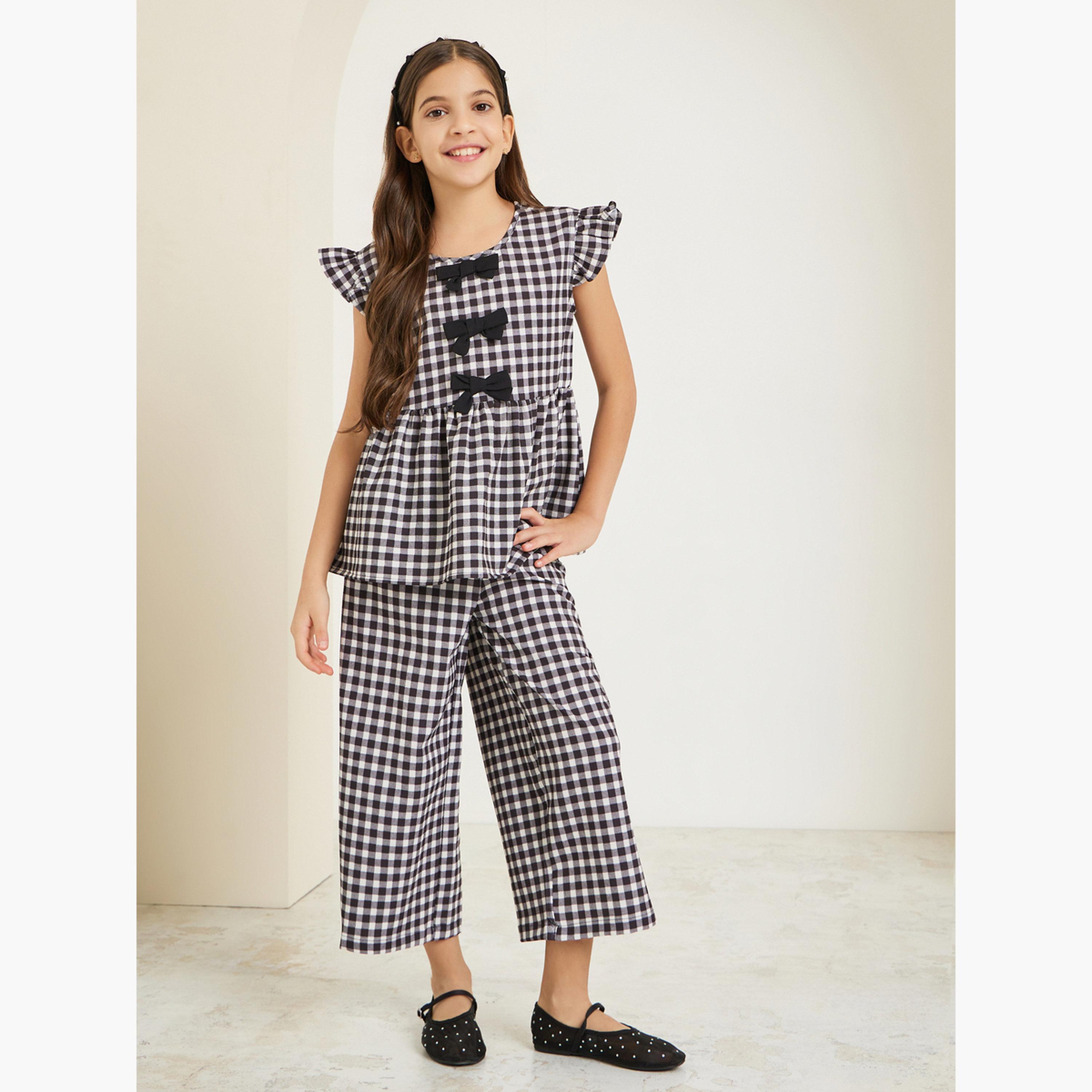 Styli Teens Gingham Check Top and Pants Set-girls-clothing-setsandcoords-image-2