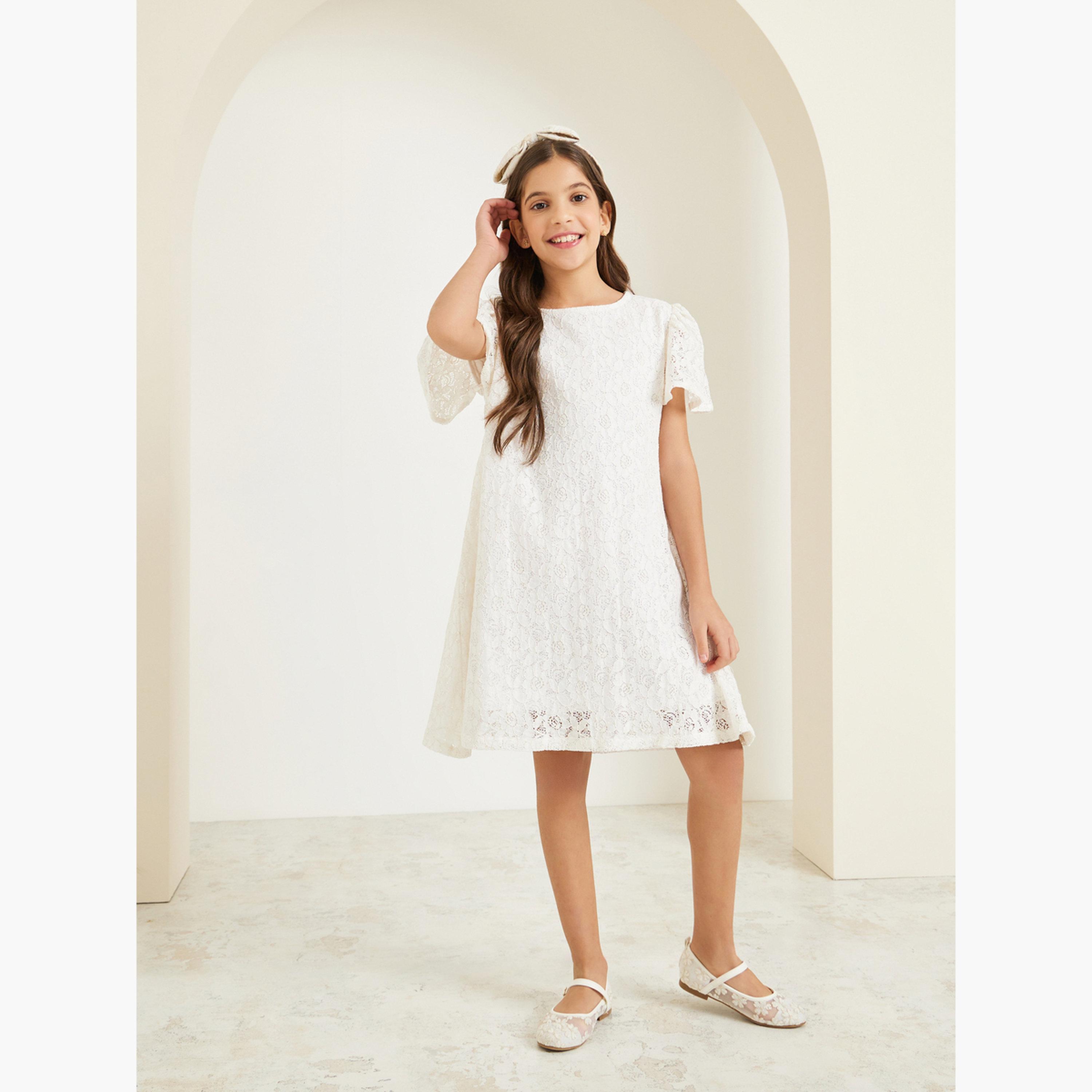 Styli Girls Off-White Lace A-Line Mini Dress-girls-clothing-dressesandjumpsuits-image-2
