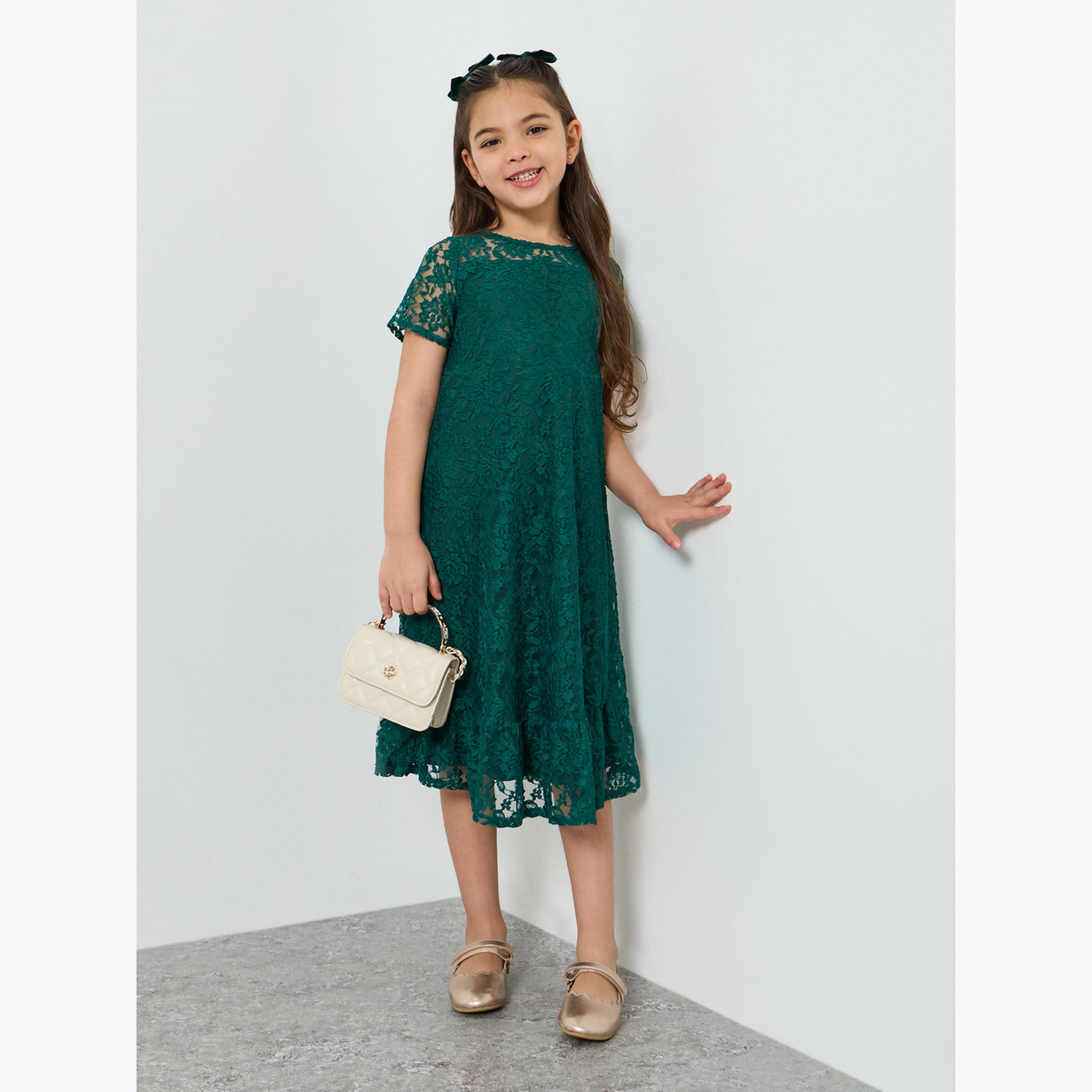 Styli Girls Short Sleeve Lace Dress-girls-clothing-dressesandjumpsuits-image-1