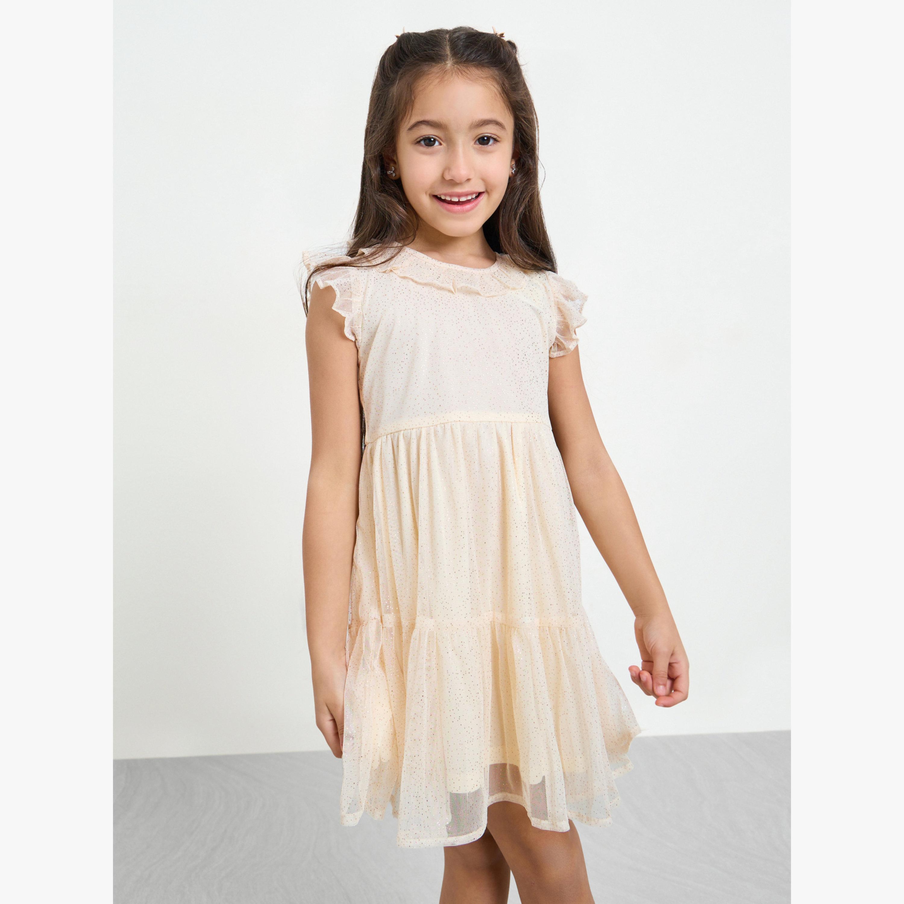 فستان قصير بقصة واسعة وتفاصيل كشكشة-girls-clothing-dressesandjumpsuits-image-2