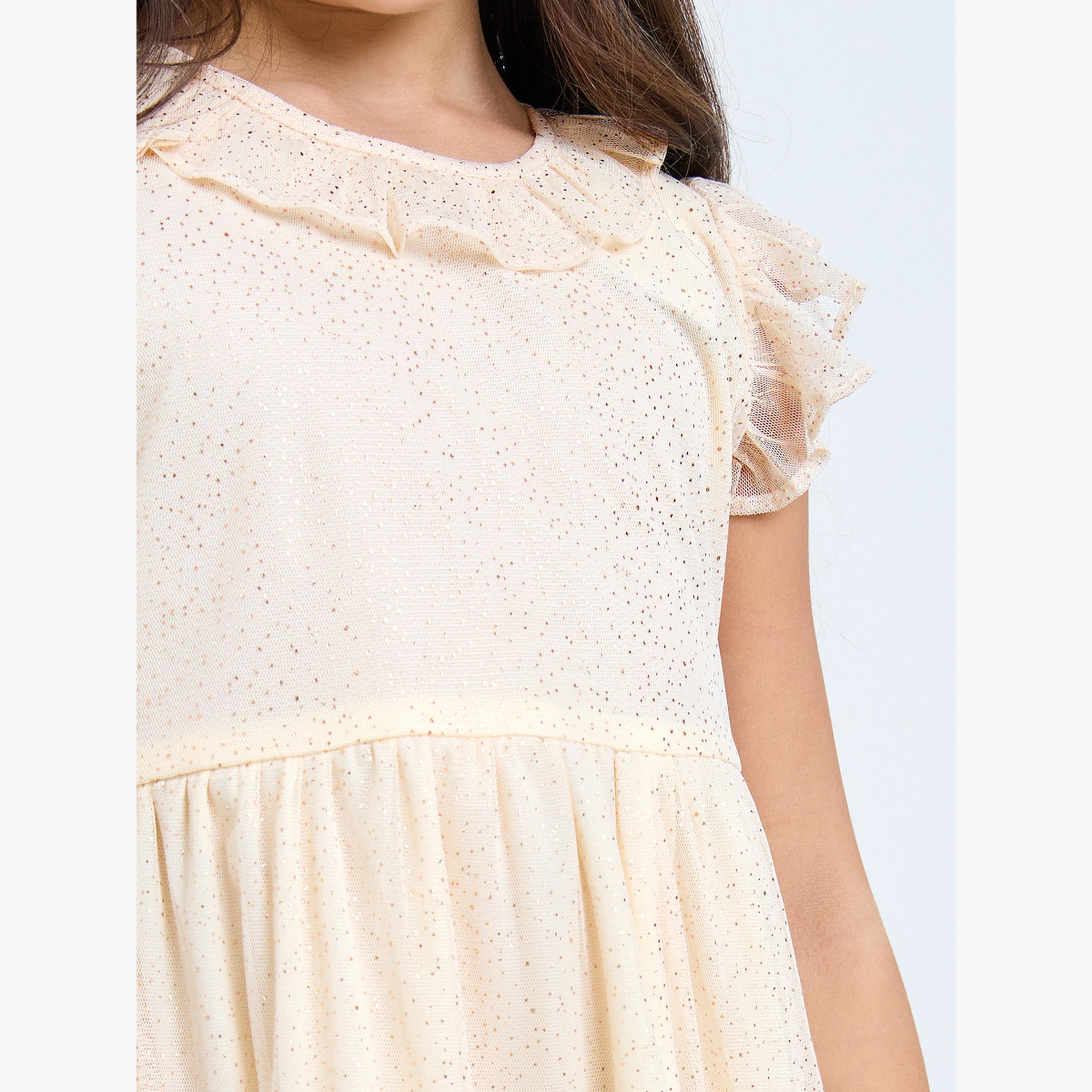 فستان قصير بقصة واسعة وتفاصيل كشكشة-girls-clothing-dressesandjumpsuits-image-4