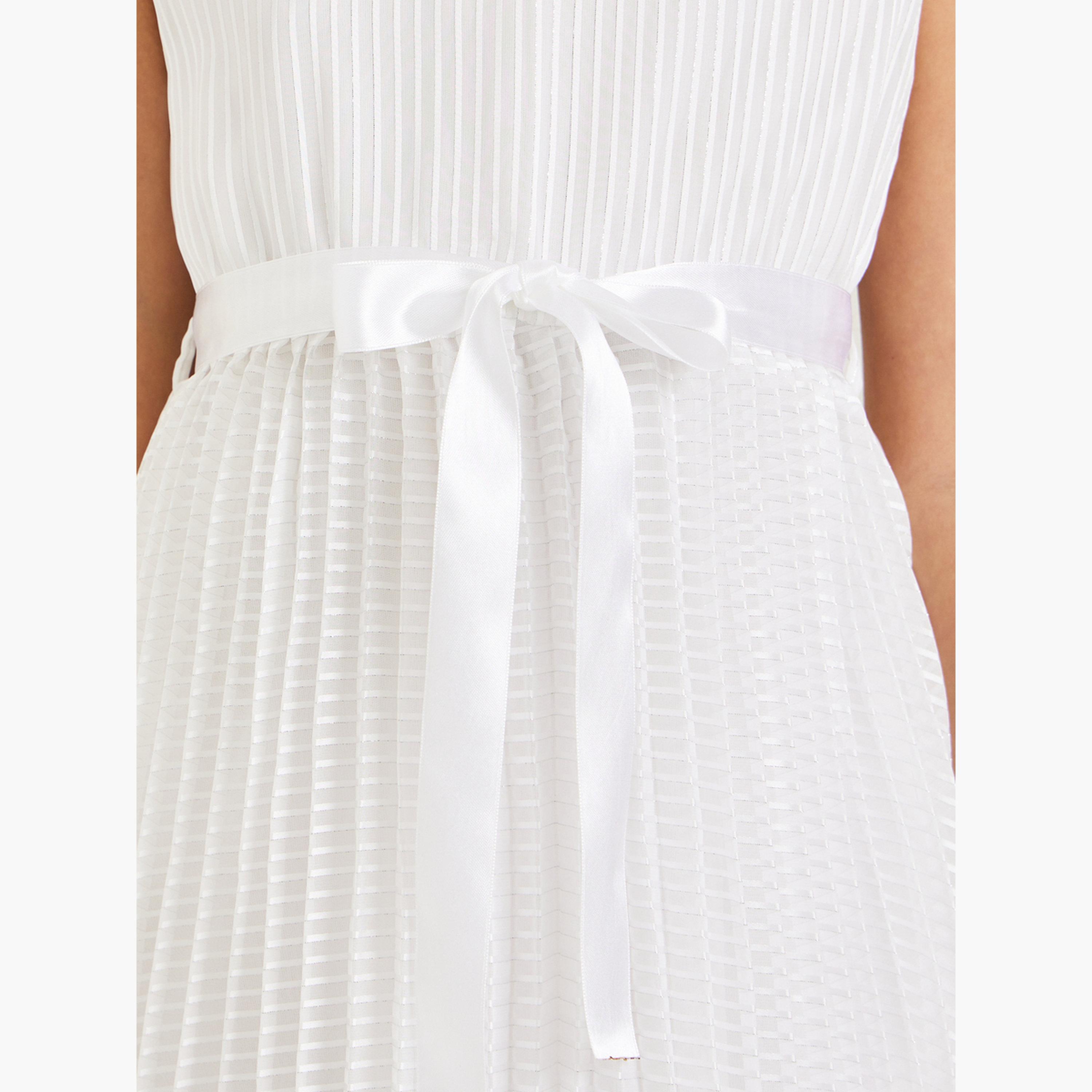 Styli Girls Off White Pleated A-Line Dress-girls-clothing-dressesandjumpsuits-image-4