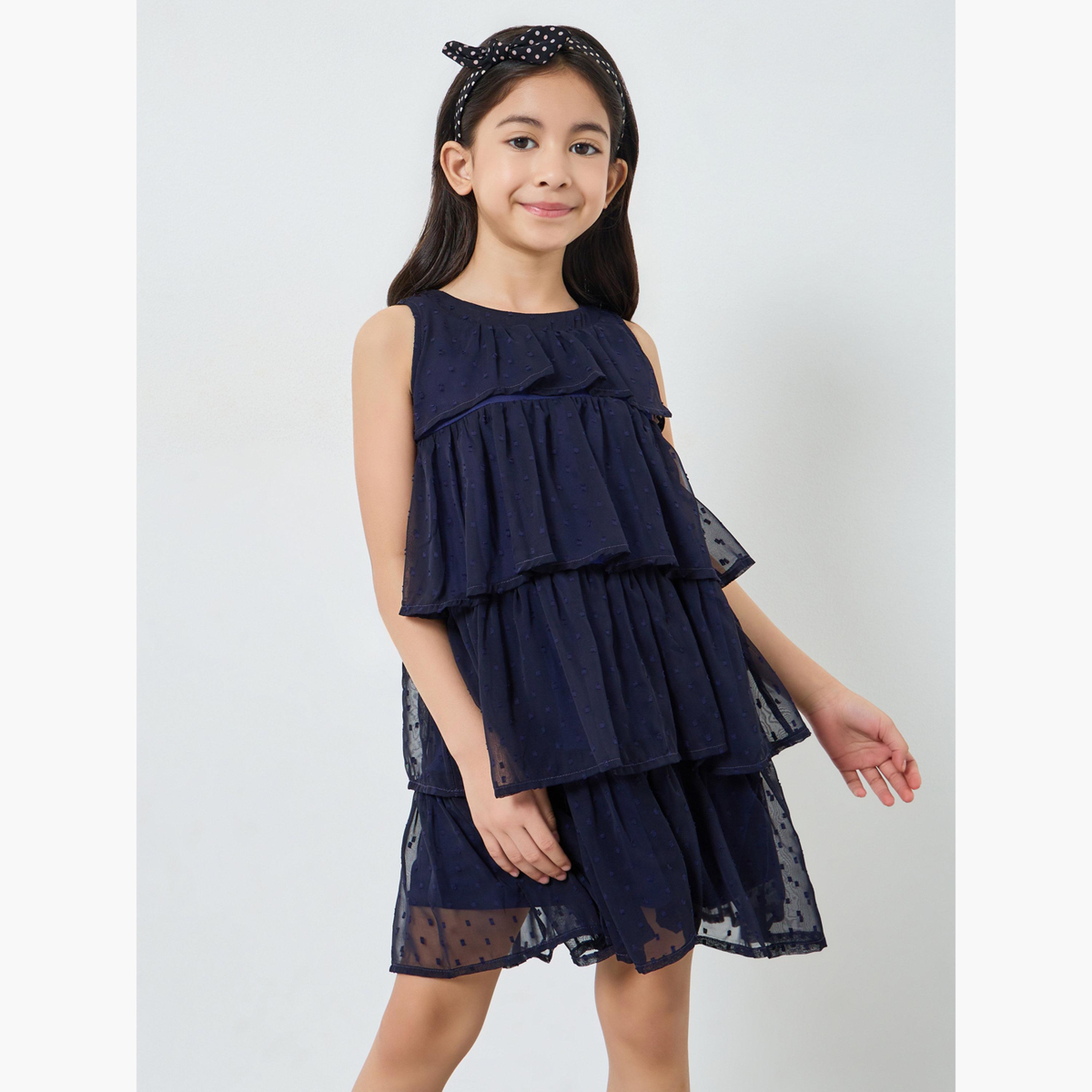 Styli Girls Dobby Layered Dress-girls-clothing-dressesandjumpsuits-image-1