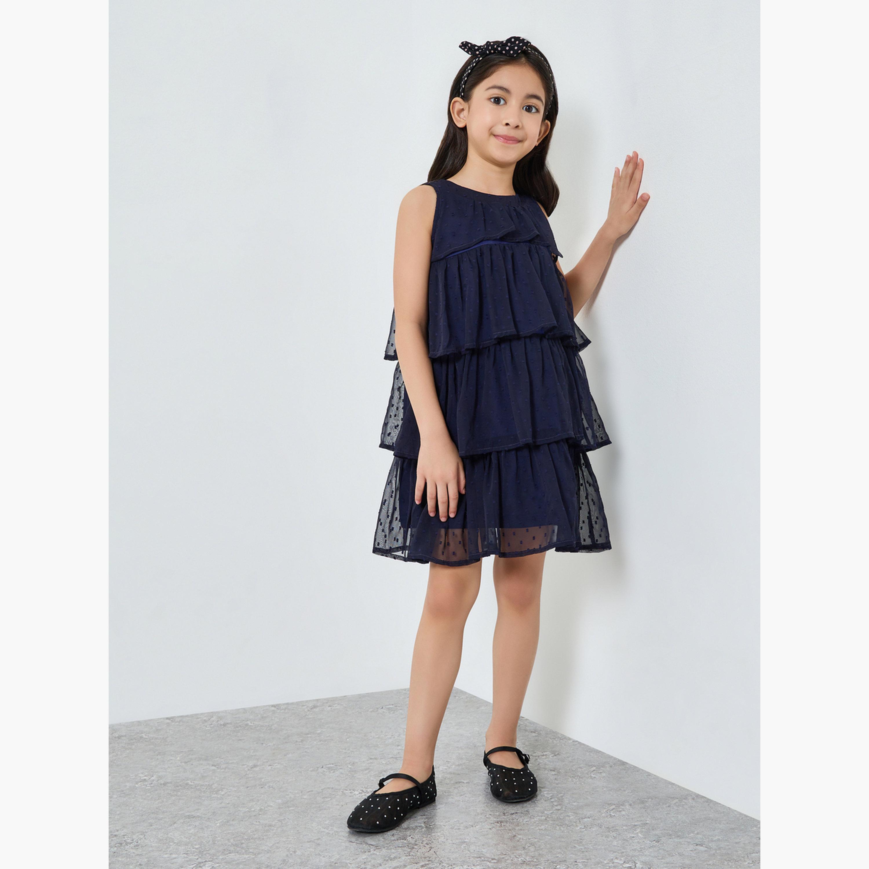 Styli Girls Dobby Layered Dress-girls-clothing-dressesandjumpsuits-image-2